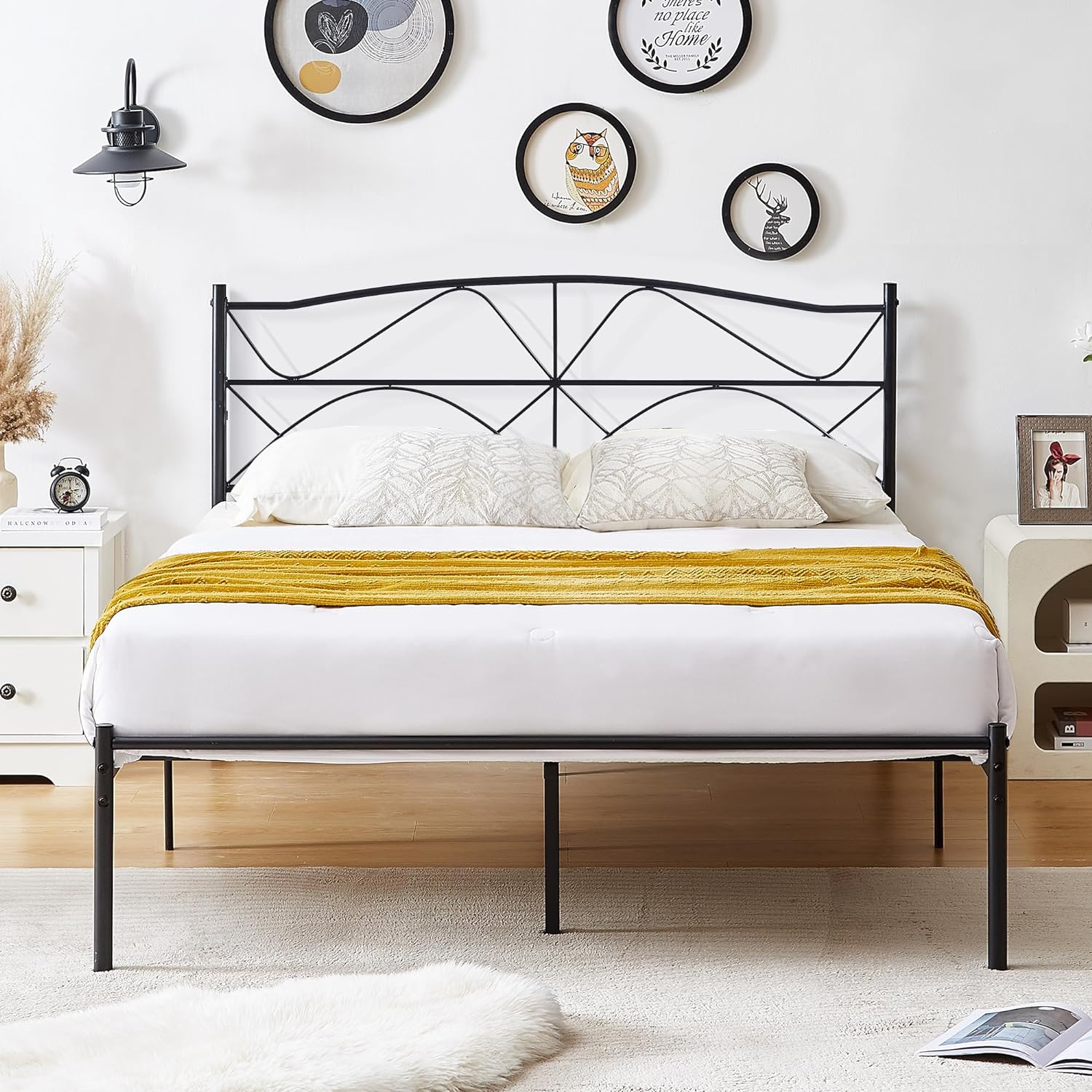 VECELO Bed Frame, Metal Bed Platform with Headboard - VECELO