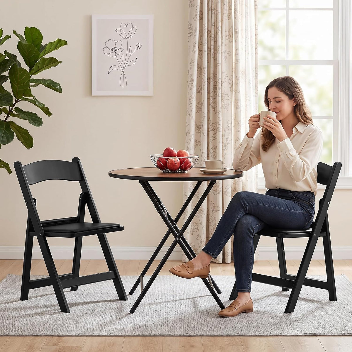 VECELO Folding Chair with Padded Seat  Foldable Resin Dining Chairs for Indoor Outdoor Use
