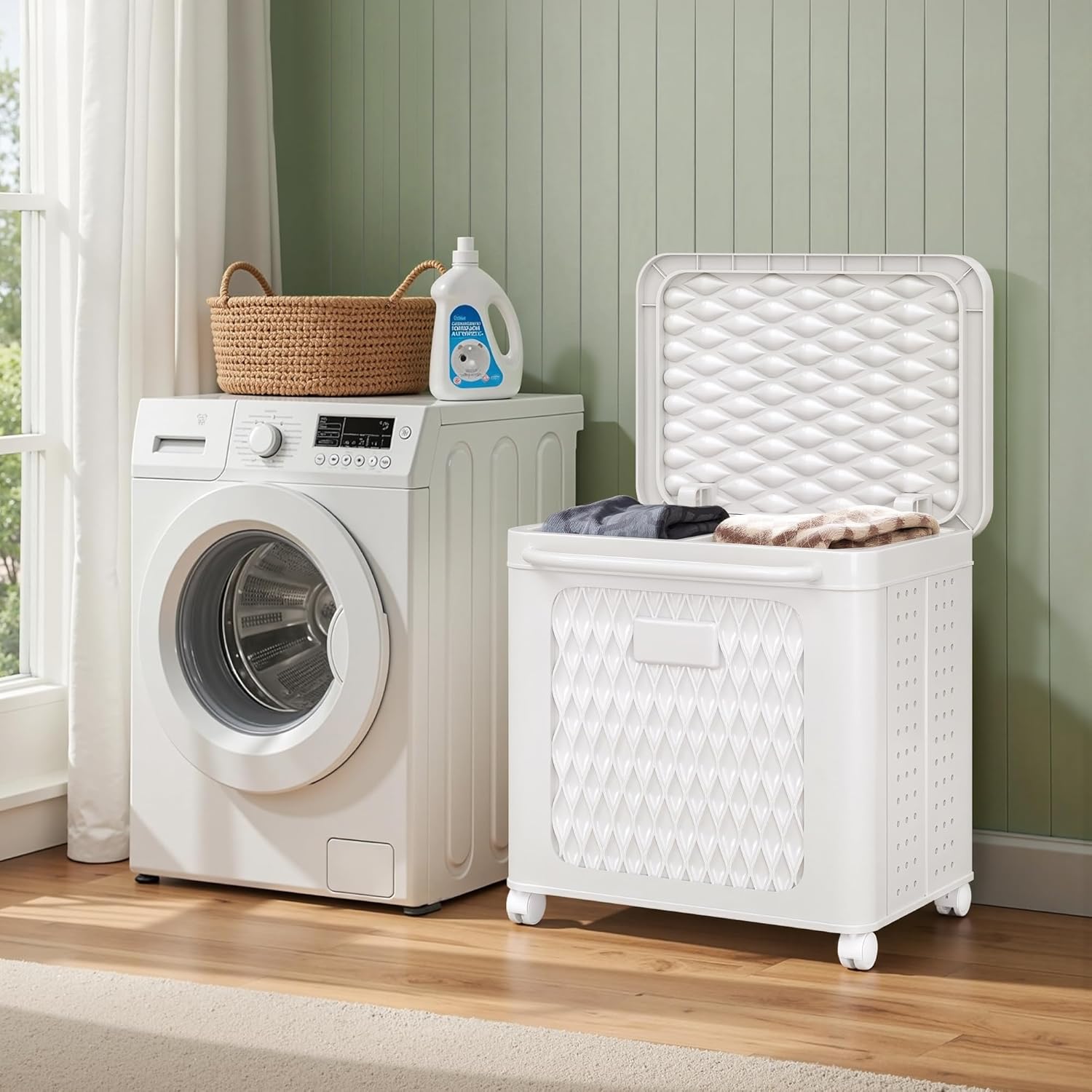 VECELO Rolling Laundry Hamper with Wheels and Lid