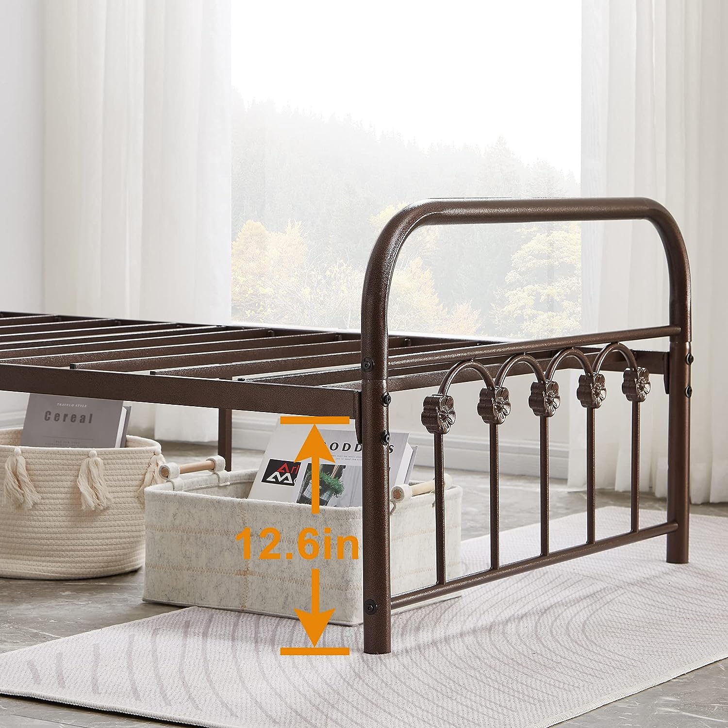 VECELO Metal Bed Frame/Mattress Foundation with Vintage Flower Headboard & Footboard