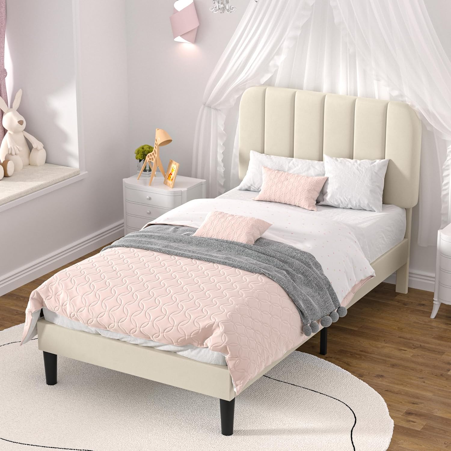 VECELO Upholstered Platform bedframe with Adjustable Headboard