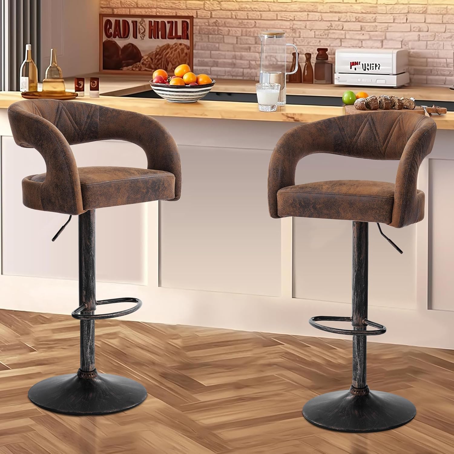 VECELO Bar Stools Set of 2 Adjustable Swivel Modern Pu Leather Barstools - VECELO