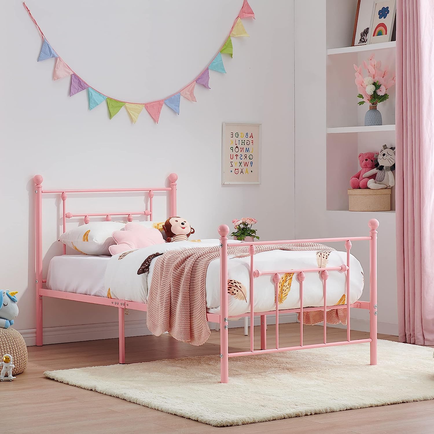 VECELO Twin Size Metal Platform Bed Frame for Girls Kids - VECELO
