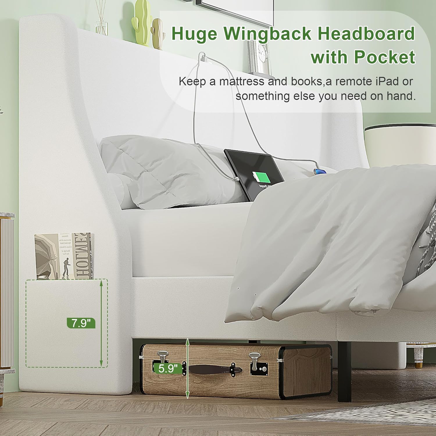 VECELO Bed Frame with Upholstered Wingback Headboard