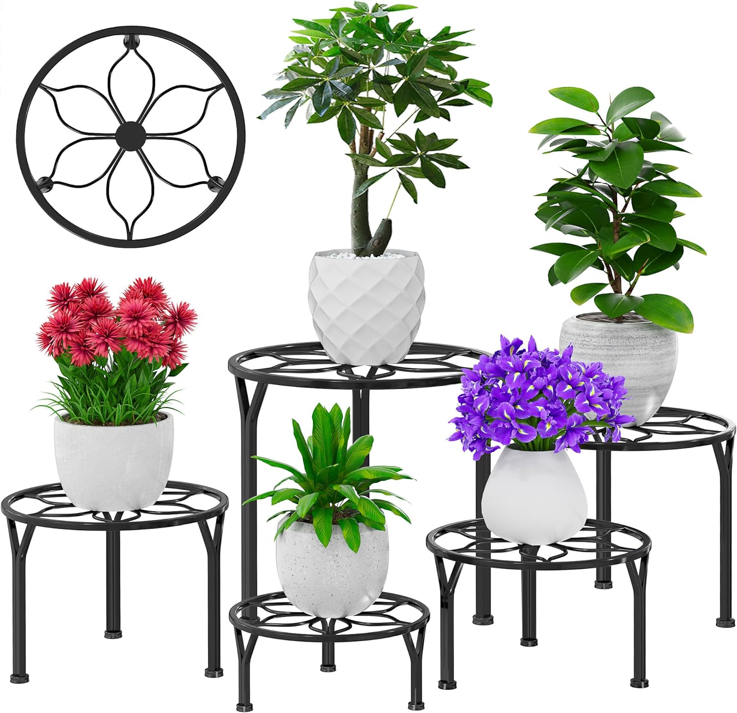 VECELO 5-Pack Metal Plant Stands for Indoor Plants - VECELO