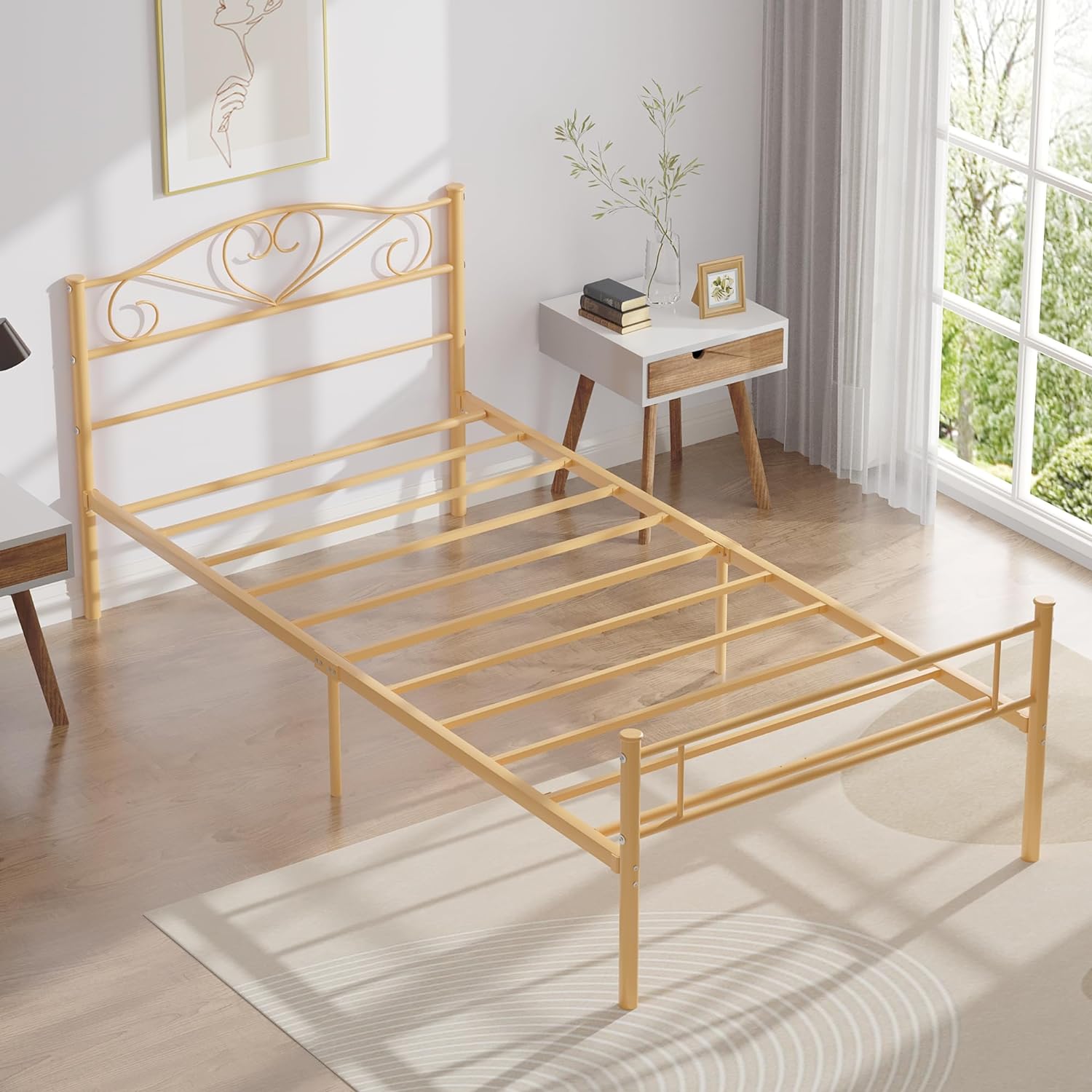 VECELO Metal Platform Bed Frame Mattress Foundation Decorative Headboard & Footboard