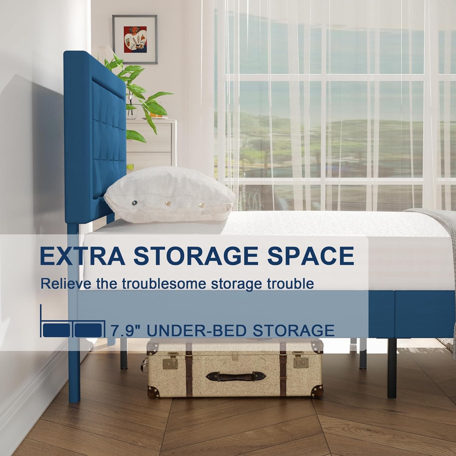 VECELO Upholstered Platform Bed Frame with Height Adjustable Headboard