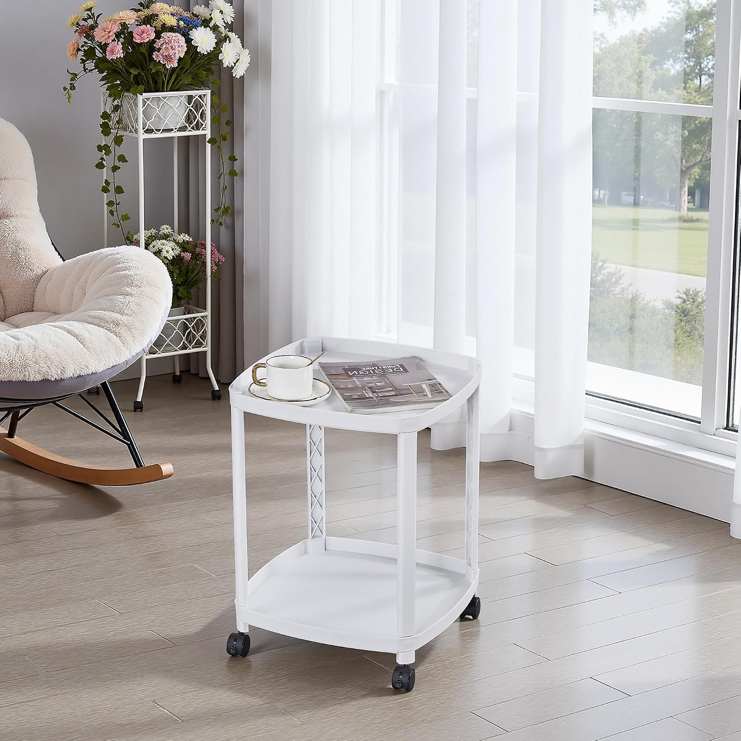 VECELO Rolling End Side Table with Lockable Wheels