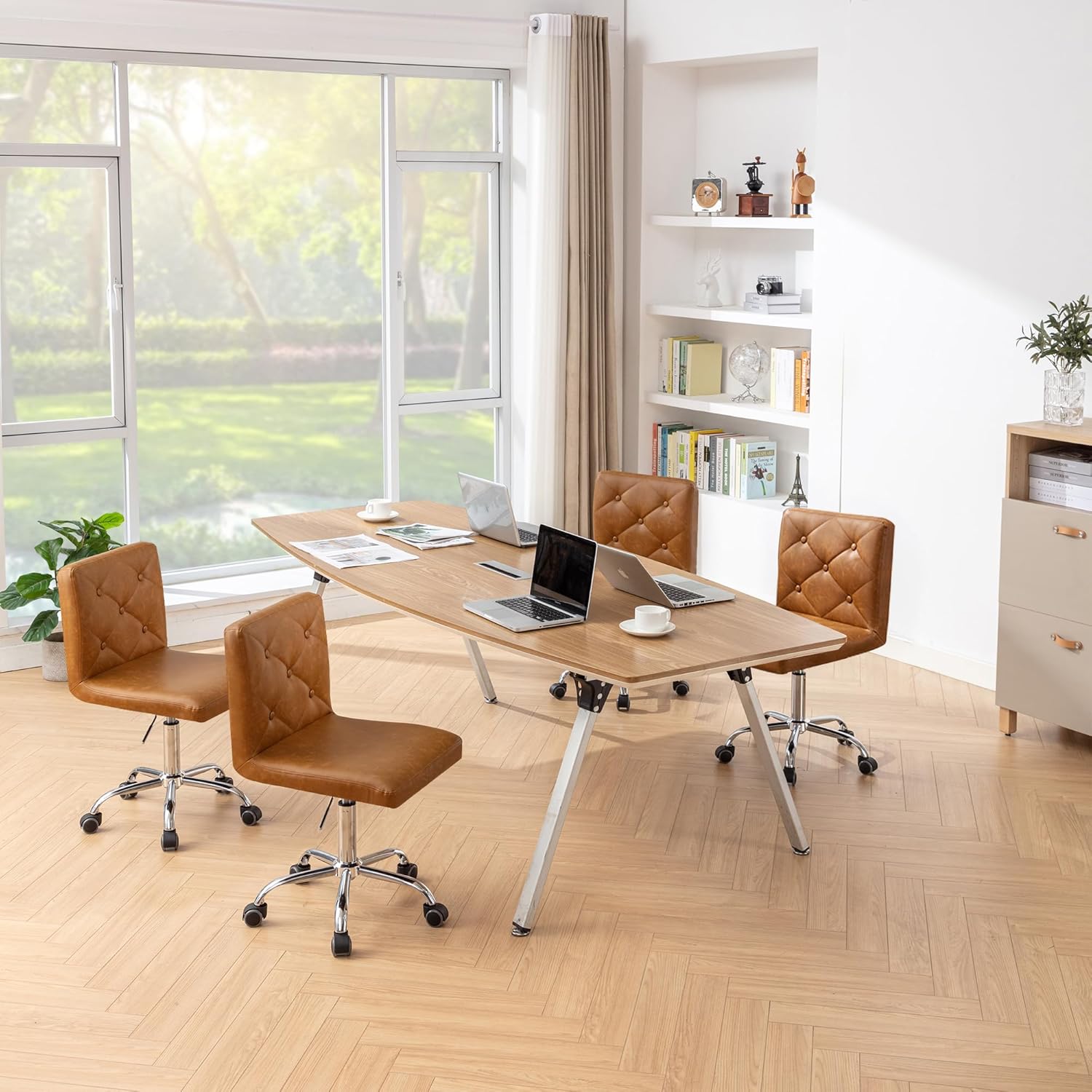 VECELO PU Leather Mid-Back Armless Desk Chair Adjustable Height 360° Rolling Swivel