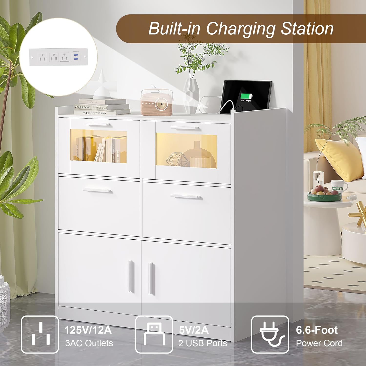 VECELO Dresser for Bedroom Chest of 4 Drawers/6 Drawer with Adjustable LED Lights