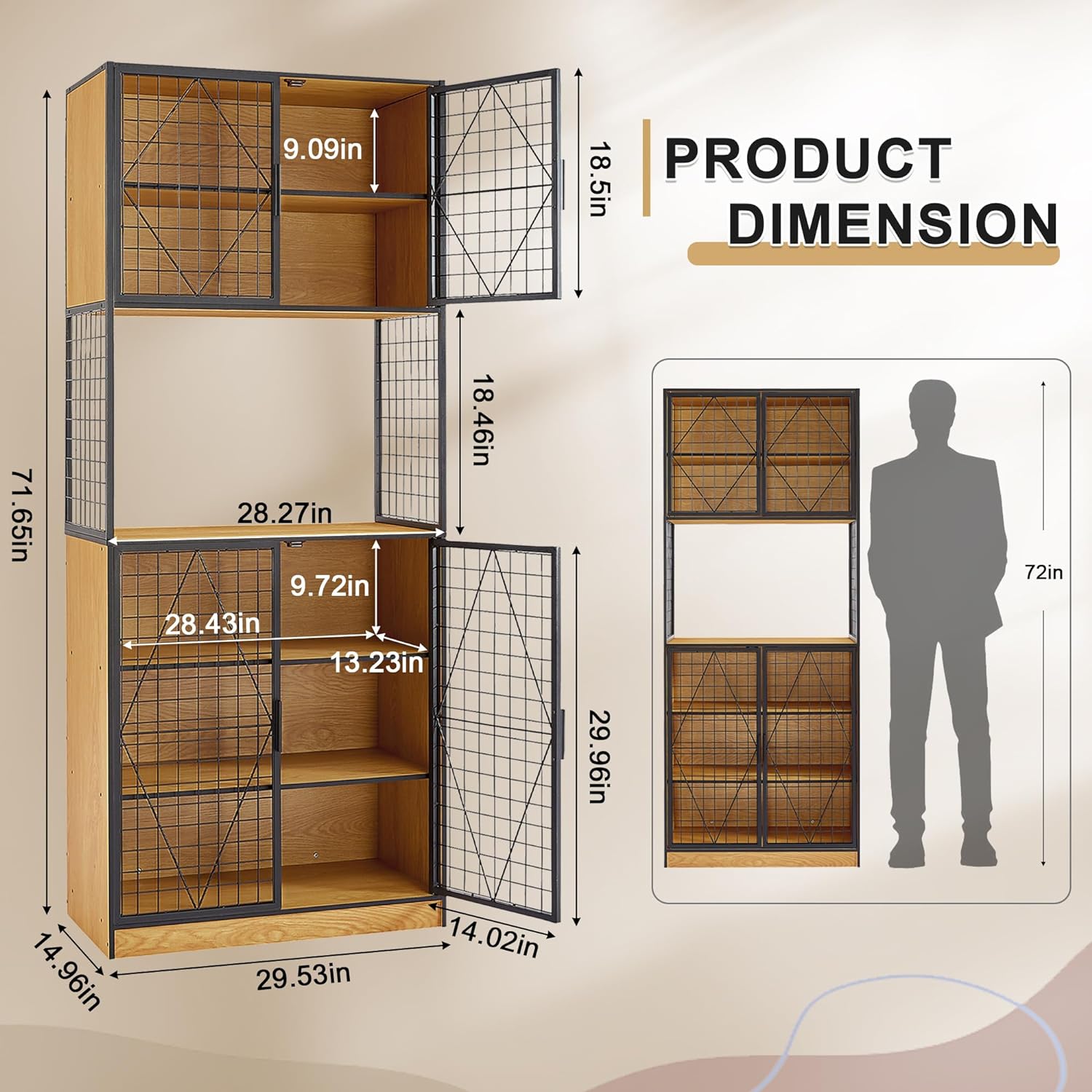 VECELO 72in Tall Kitchen Pantry Cabinet with Doors and Shelves Large Freestanding Storage Cupboard with Countertop Hutch - VECELO