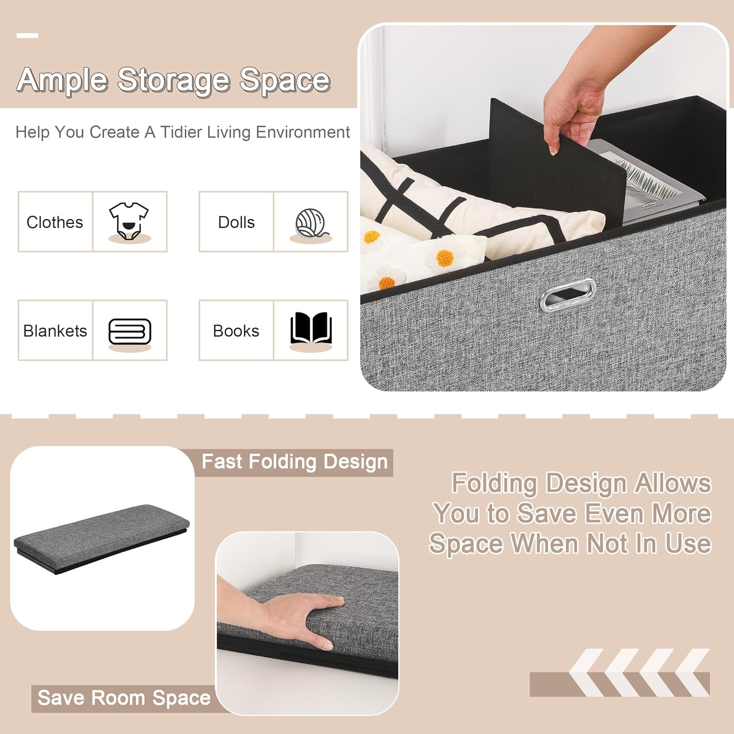 VECELO Folding Storage Ottoman Bench