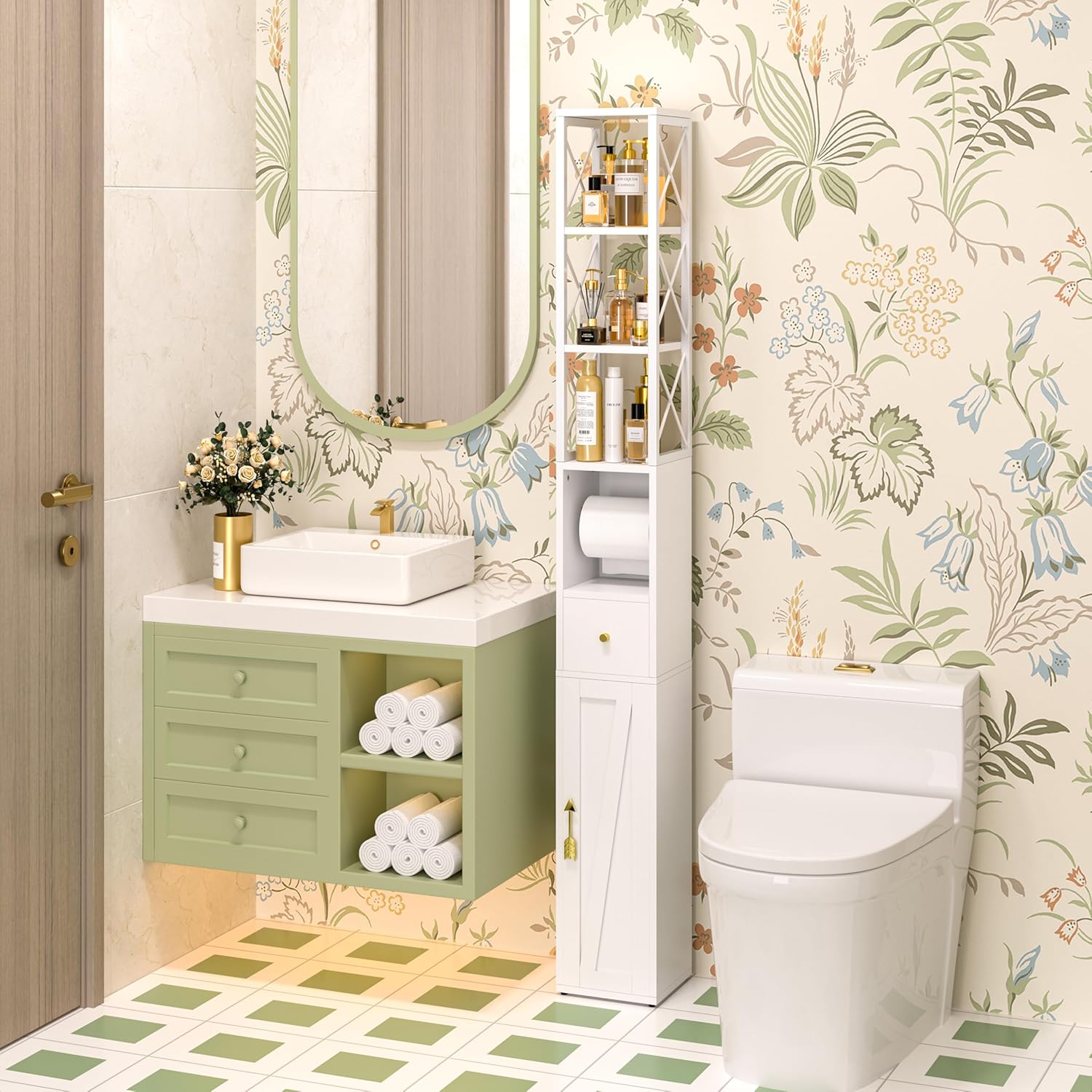 VECELO Tall Bathroom Cabinet with Adjustable Shelves