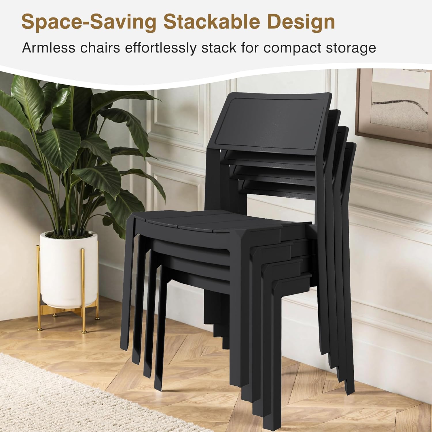 VECELO Dining Chairs Set of 4, Stackable Plastic Kitchen Chairs