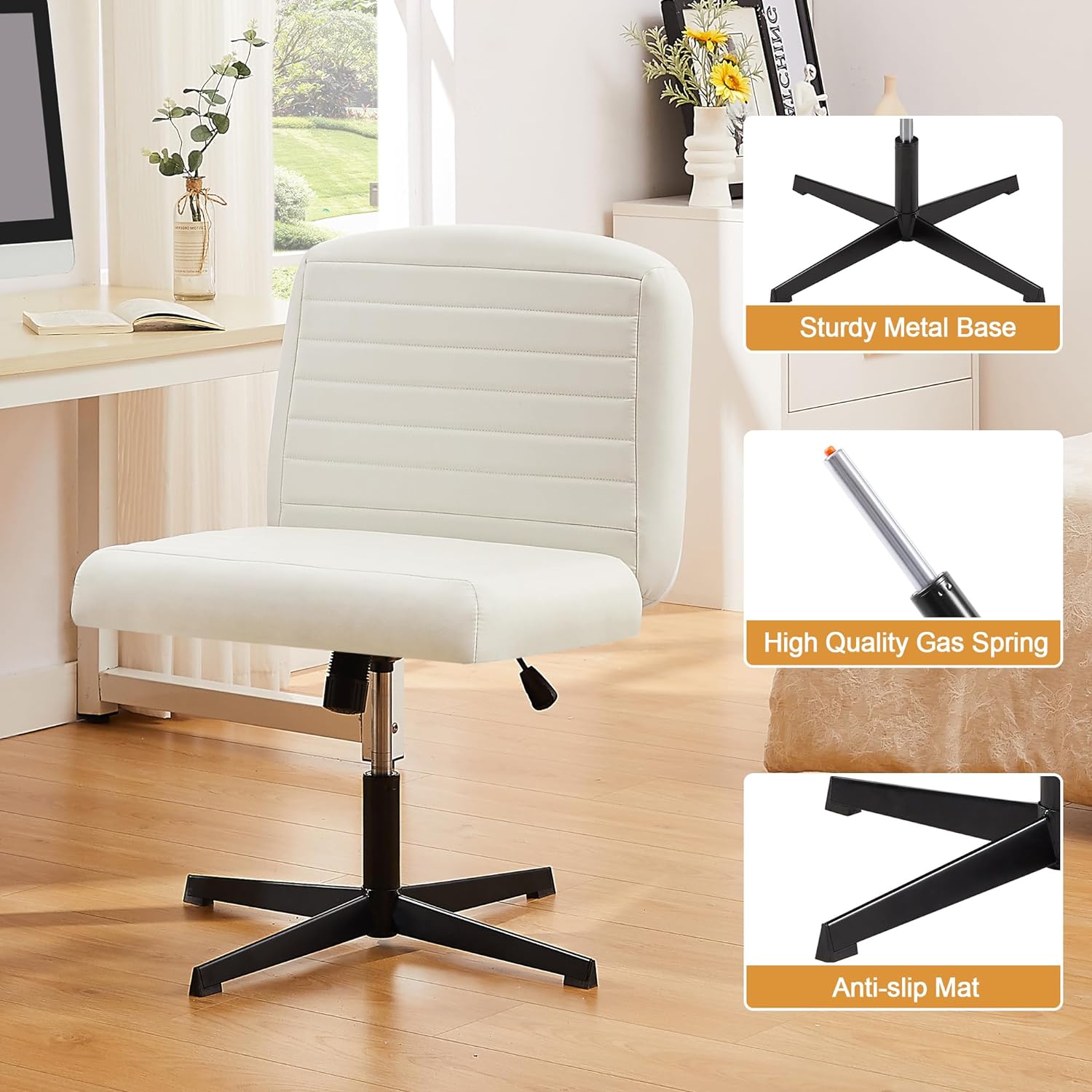 VECELO Armless Office Chair No Wheels Fabric Padded Cross Legged - VECELO