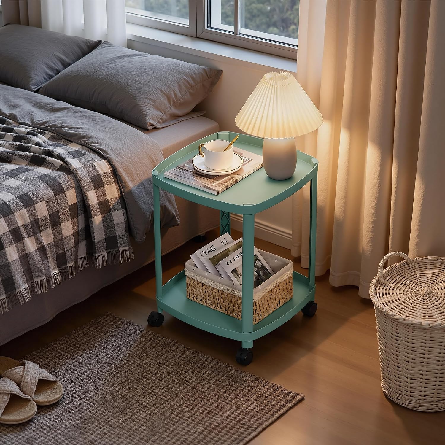 VECELO Rolling End Side Table with Lockable Wheels