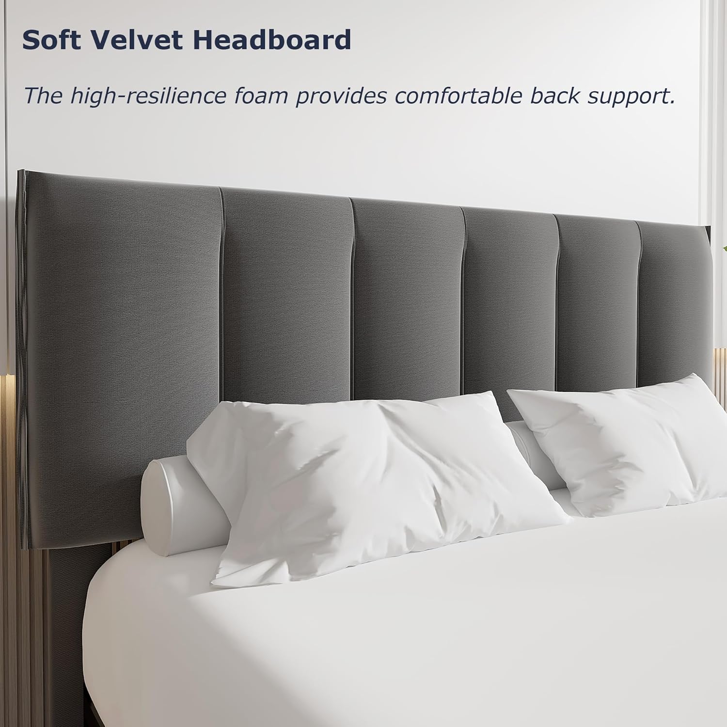 VECELO Upholstered Bed Frame with 4 Storage Drawers and Adjustable Velvet Headboard