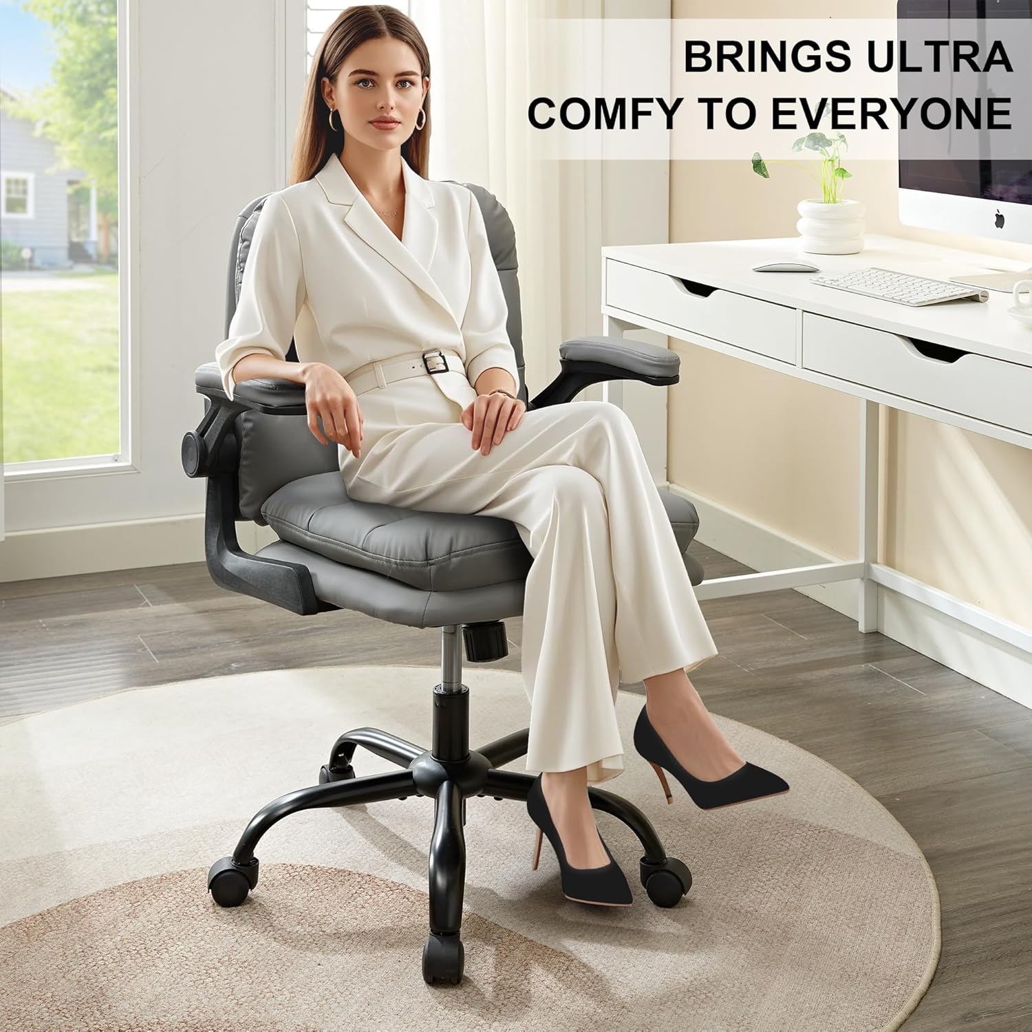 VECELO Ergonomic Swivel Office Desk Chair with Flip-up Armrest and Adjustable Height Lumbar Support