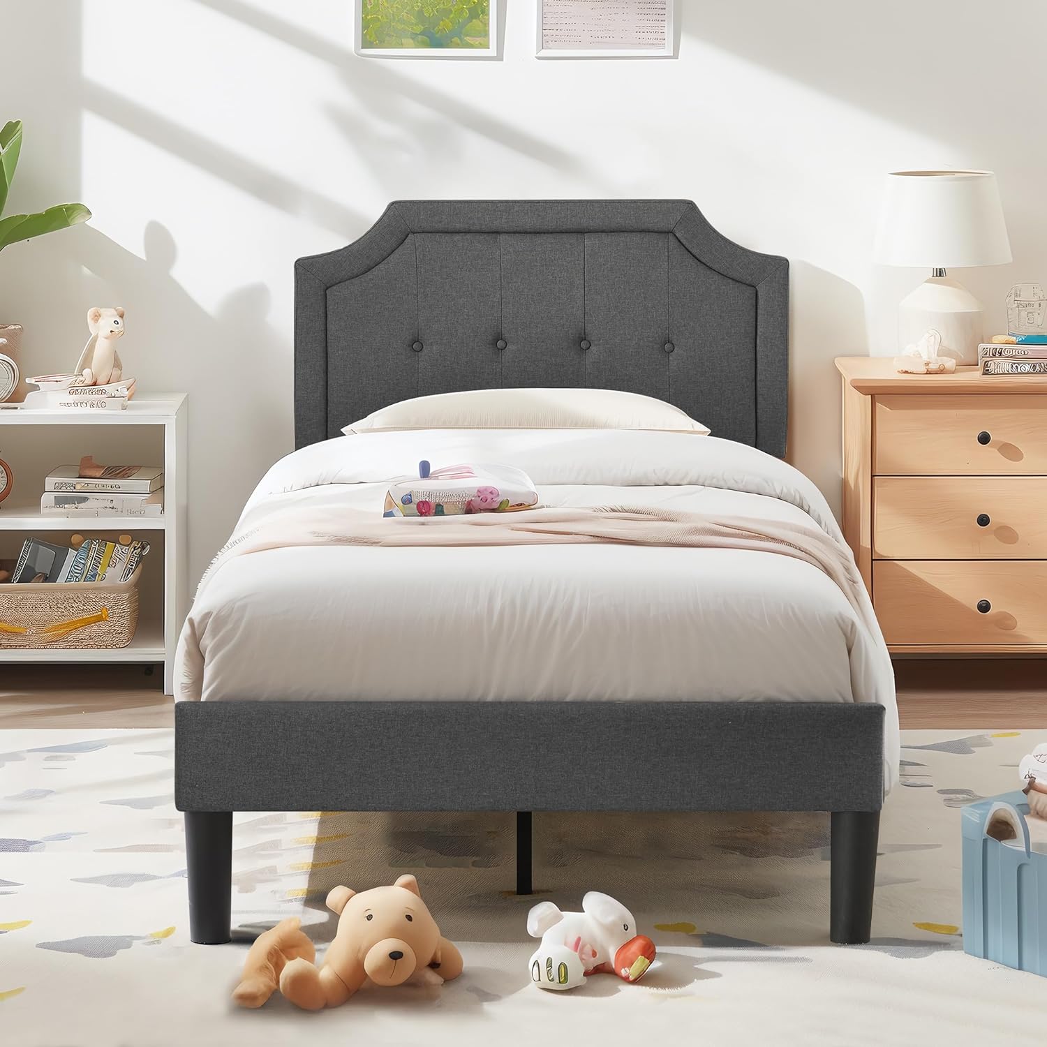 VECELO Premium Upholstered Platform Bed Diamond Stitched Panel Headboard