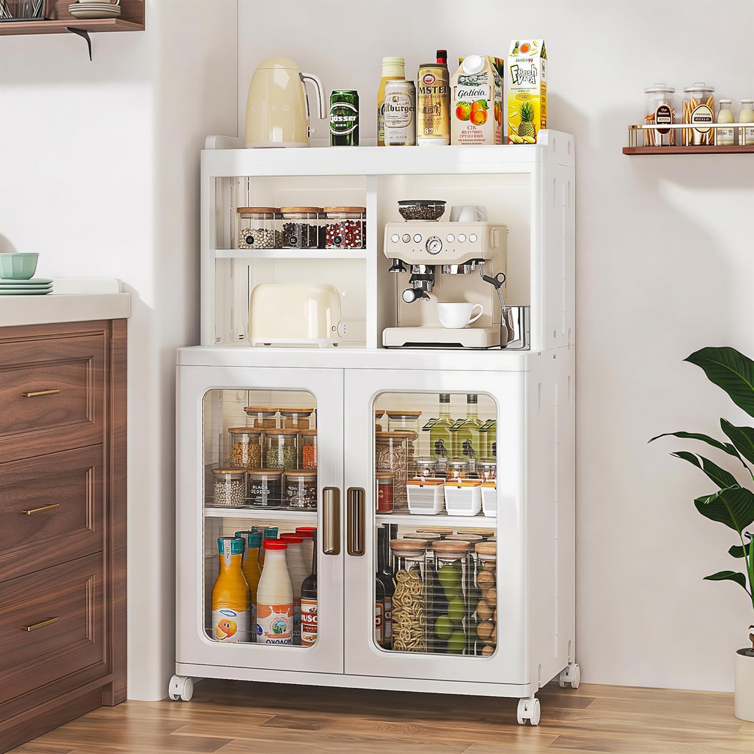 VECELO Foldable Plastic Sideboard Cabinet with Adjustable Shelves