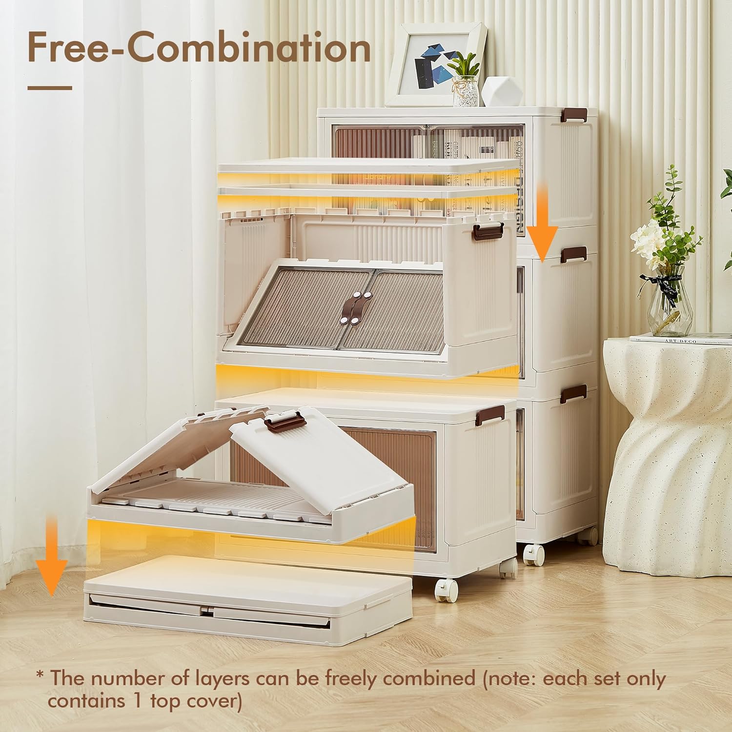 VECELO 16 Gal Stackable Storage Bins with Lid,Plastic Collapsible Storage Cabinet - VECELO