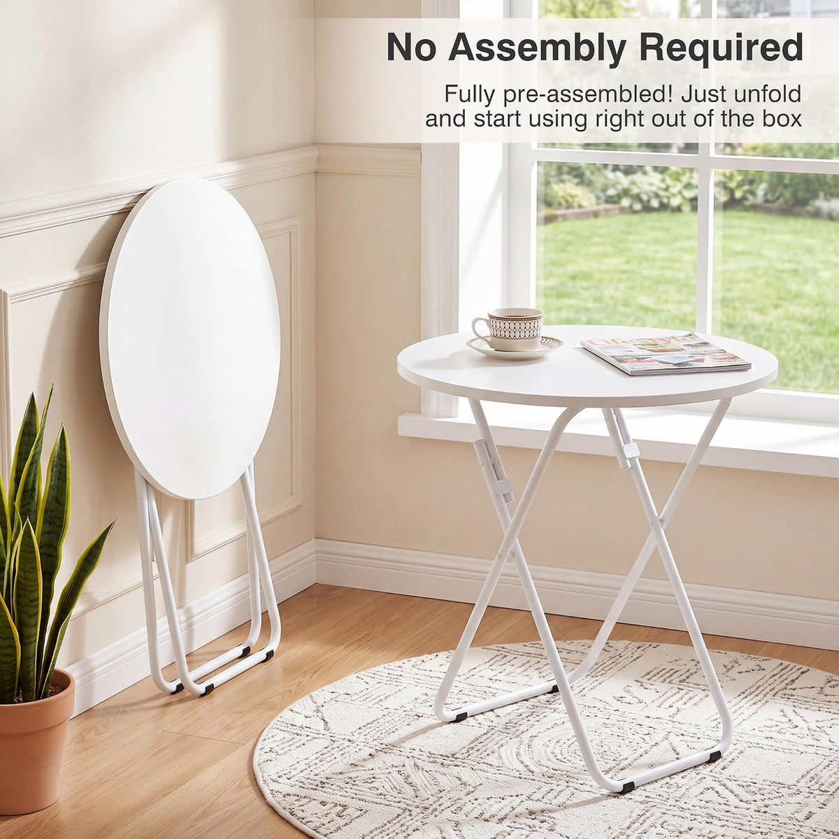 VECELO Folding Round Table, Patio Outdoor Dining Table, Wood Top Metal Frame No Assembly Required