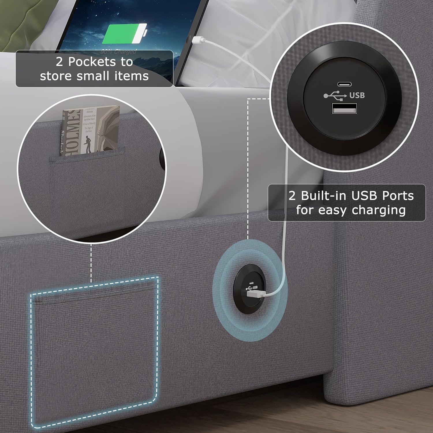 VECELO Full Size Bed Frame with Storage Drawers