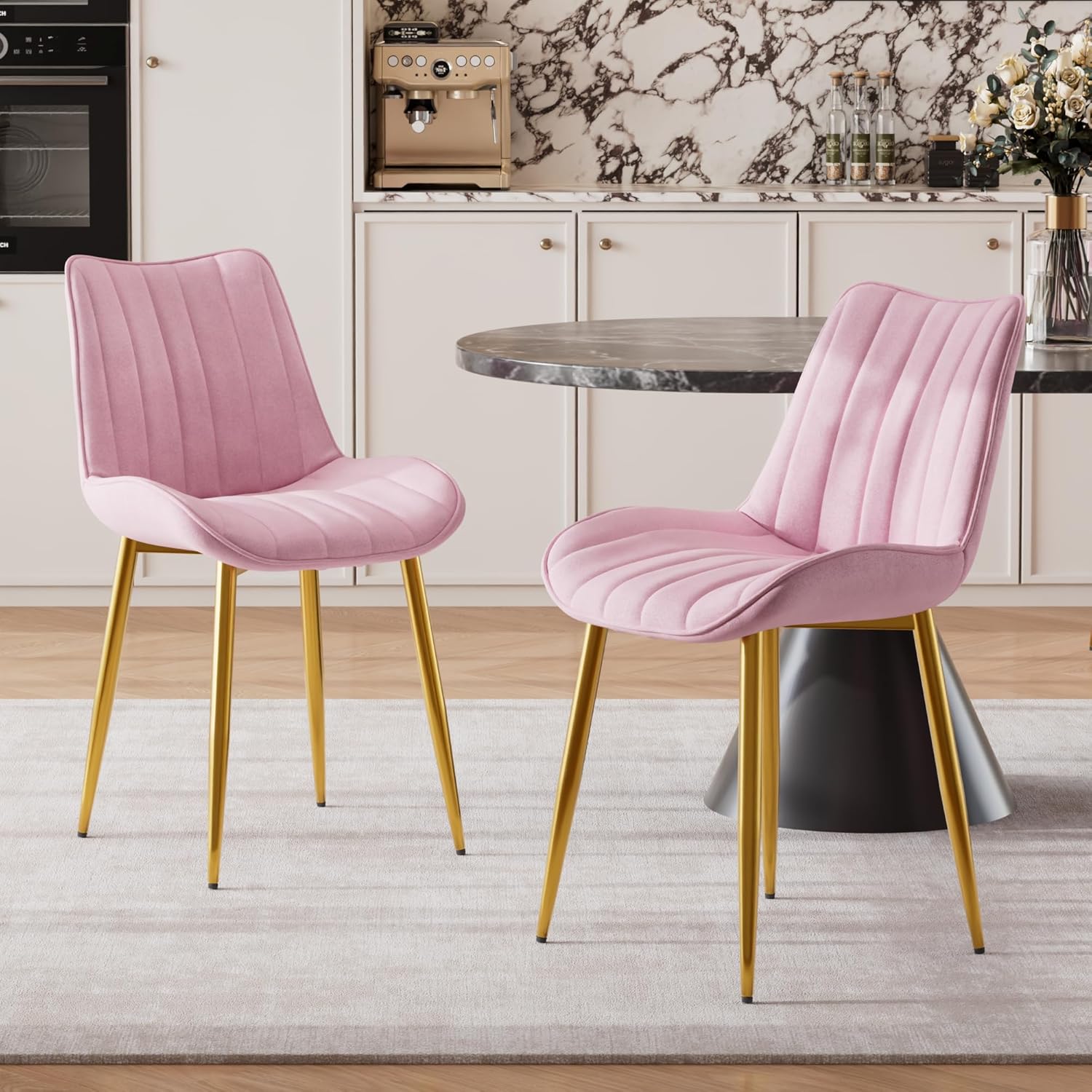 VECELO Dining Chairs, Velvet Fabric & Metal Frame