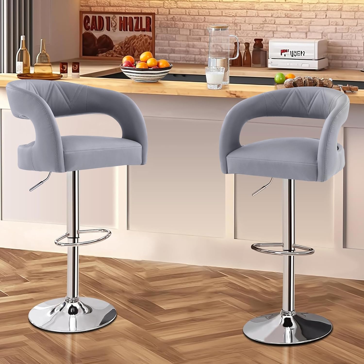 VECELO Bar Stools Set of 2 Adjustable Swivel Modern Pu Leather Barstools - VECELO