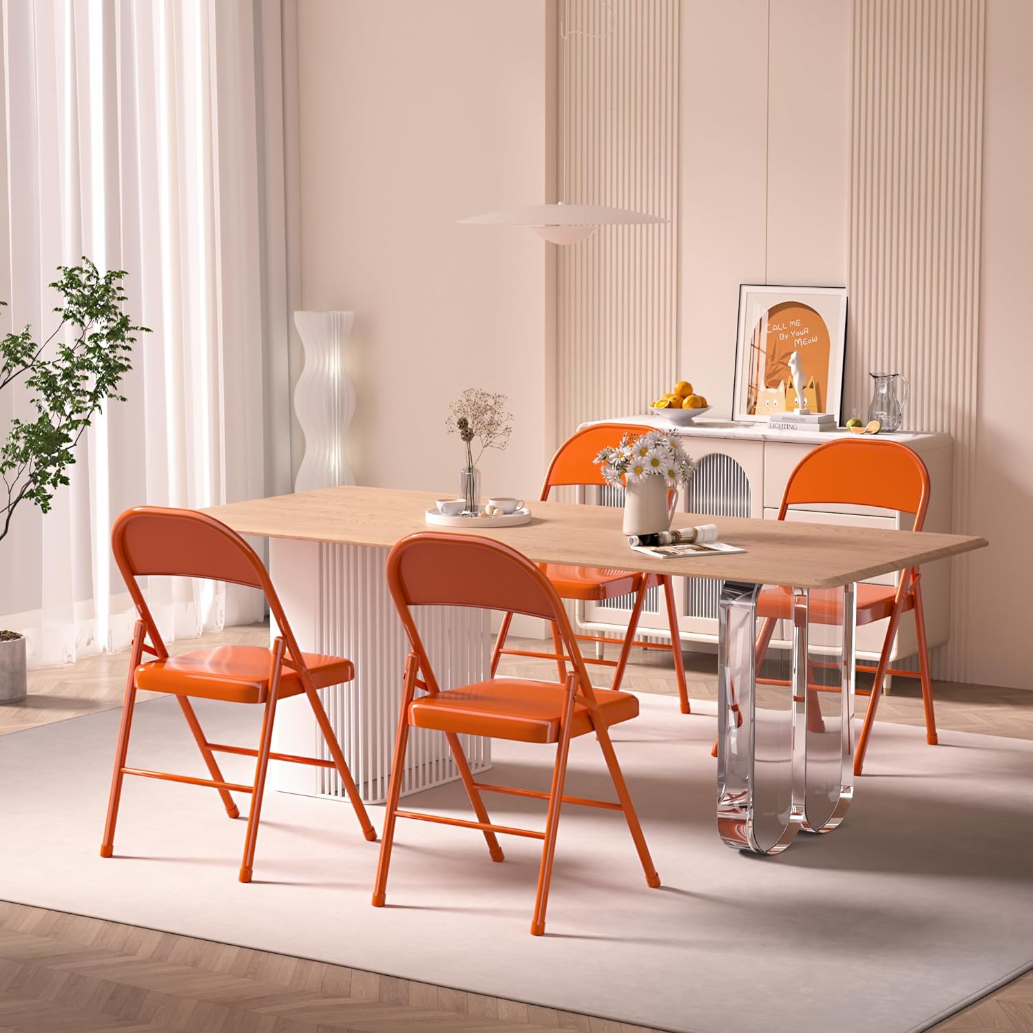 VECELO Metal Frame Steel Folding Mounted Chairs with Triple Braced & Double Hinged Back Set of 4