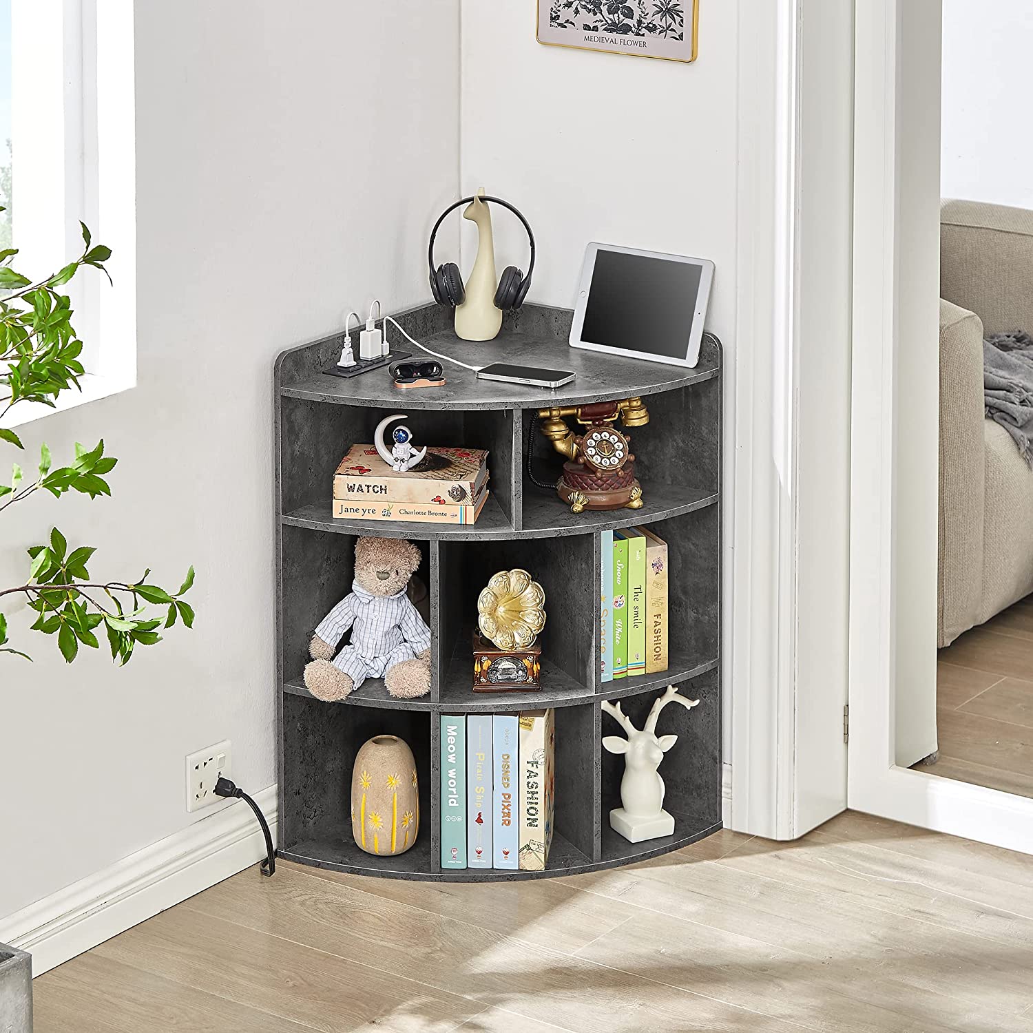 VECELO 3-Tier Corner Cabinet with 8 Cubbies, Wooden Cube Storage Organizer - VECELO