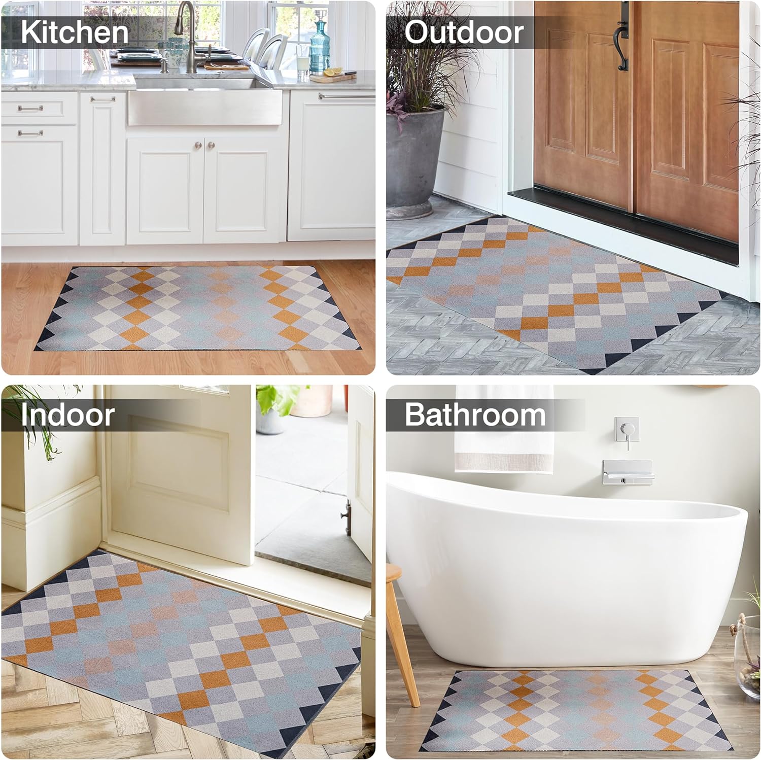 VECELO Outdoor Front Door Mat Outside Entrance, Low-Profile Welcome Mat