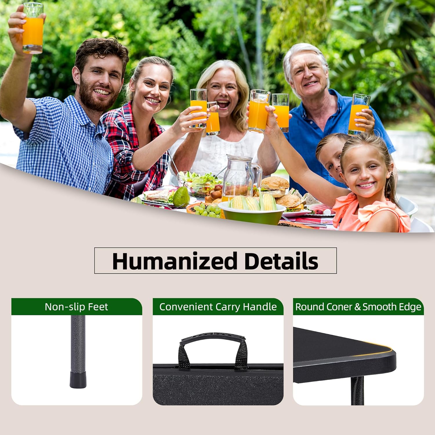 VECELO Folding Plastic Card Table Square with Mesh Bag