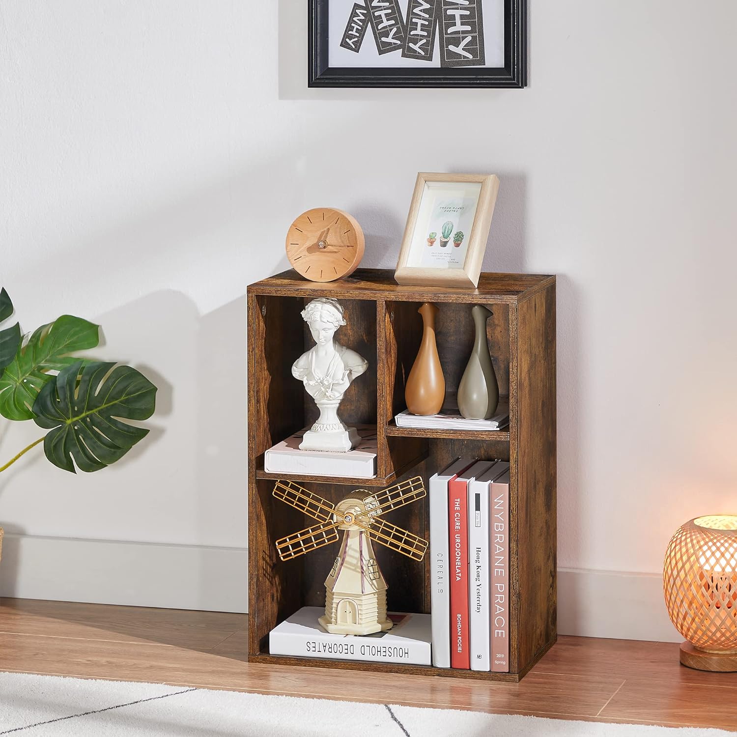 VECELO 3-Cube Wide Open Bookcase, Small Bookshelf 2-Tier Storage Organizer - VECELO