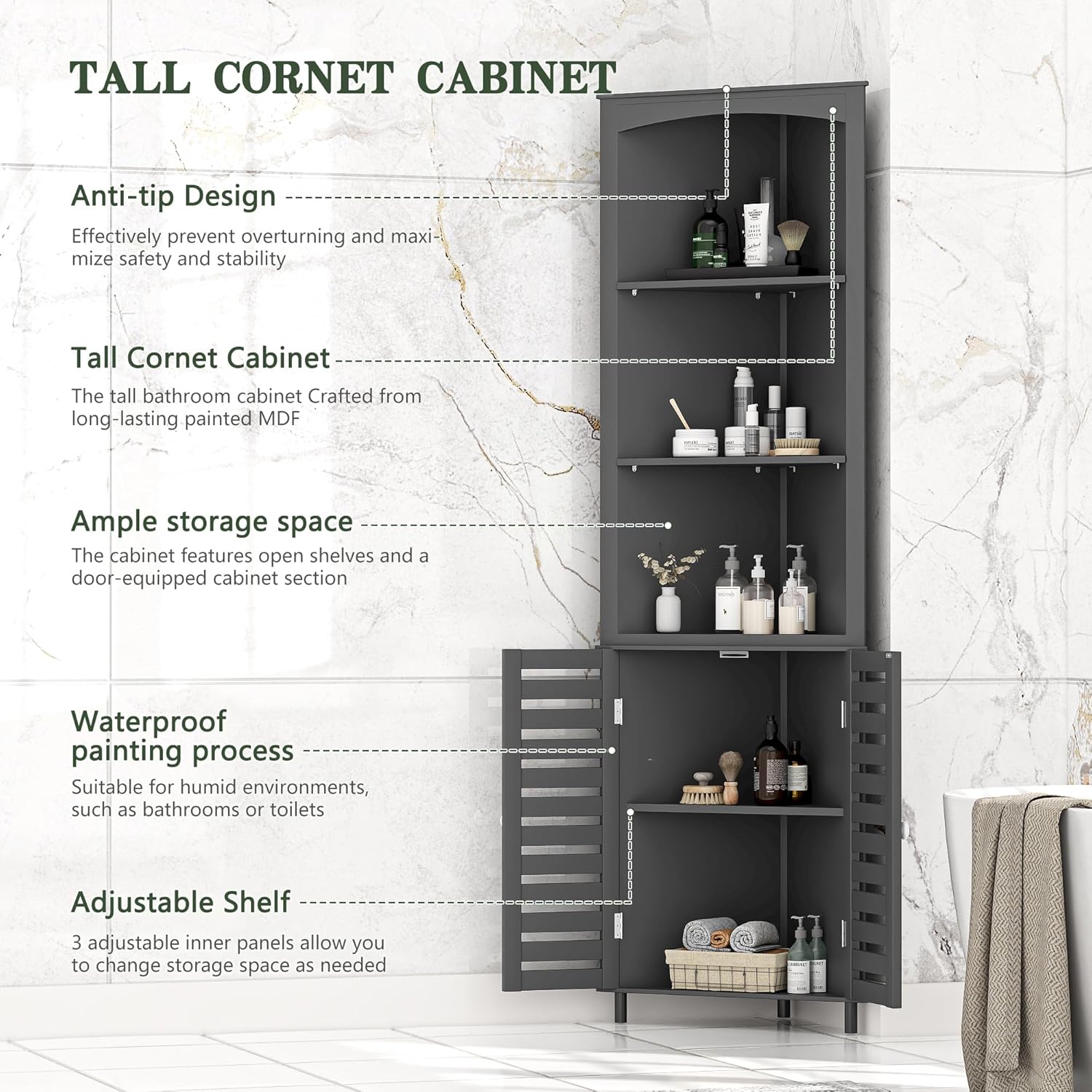 VECELO Tall Corner Cabinet, 68.8'' Storage Cabinet with Doors and Adjustable Shelves