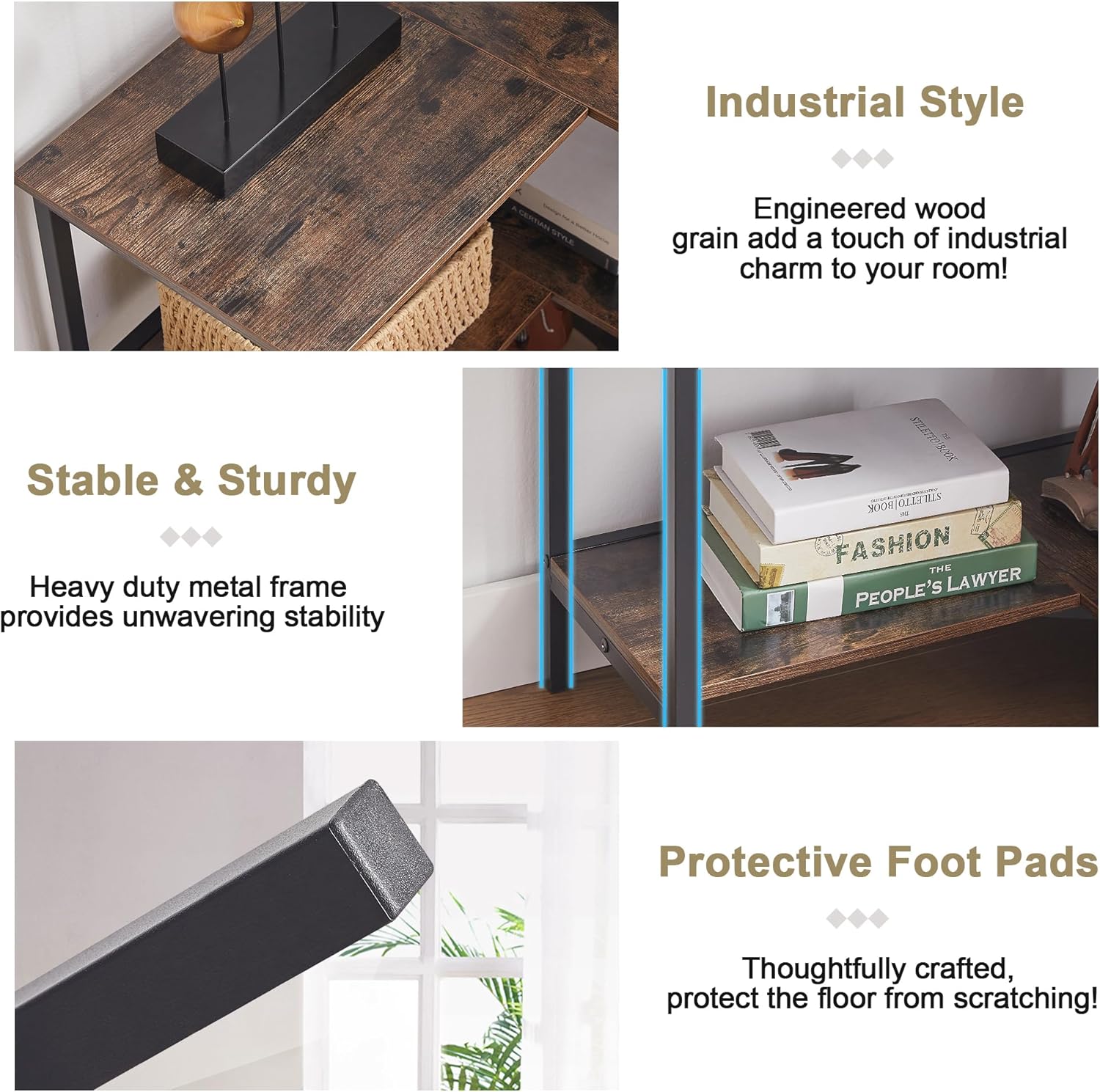 VECELO Corner Cabinet Table with 3 Tier Open Shelf