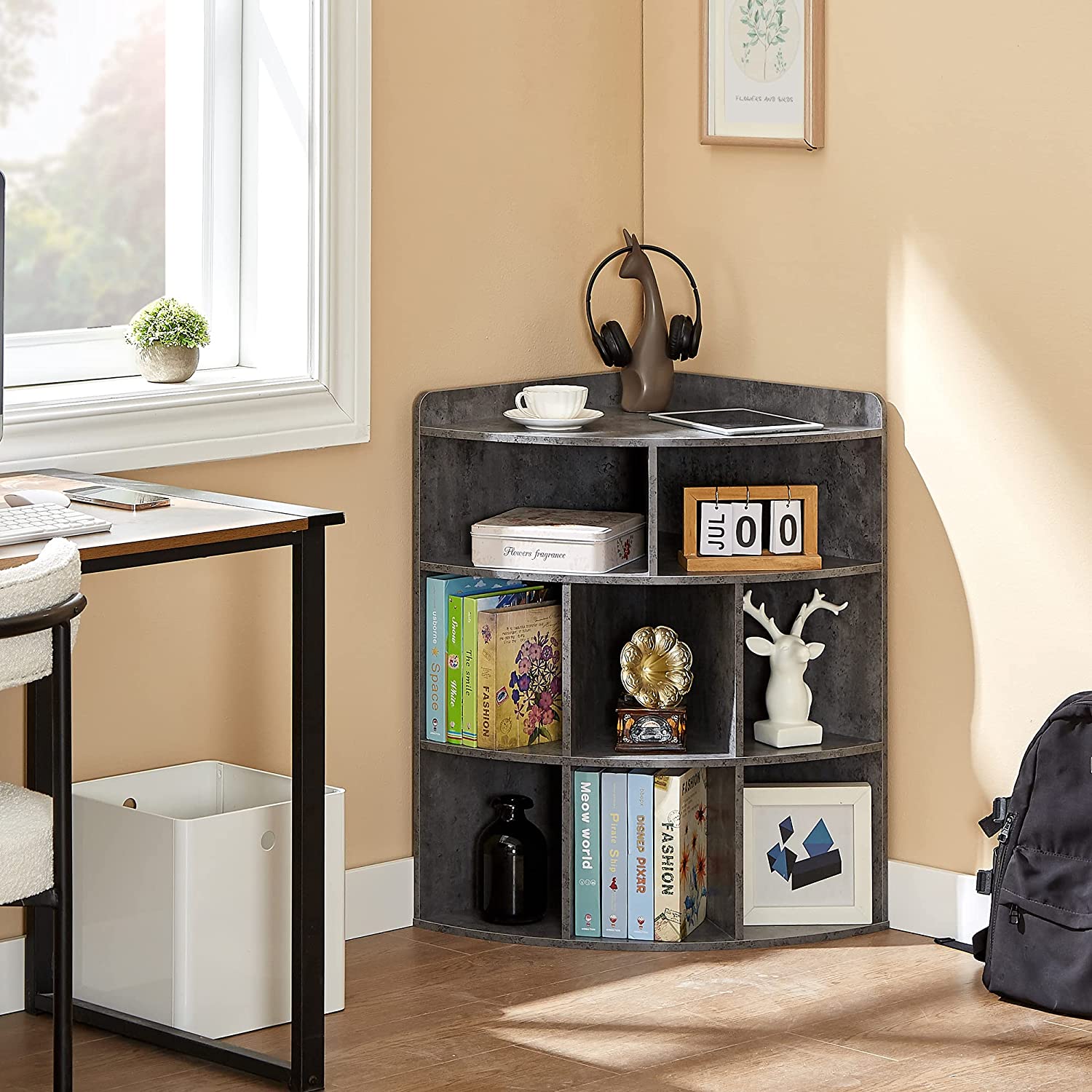 VECELO 3-Tier Corner Cabinet with 8 Cubbies, Wooden Cube Storage Organizer - VECELO