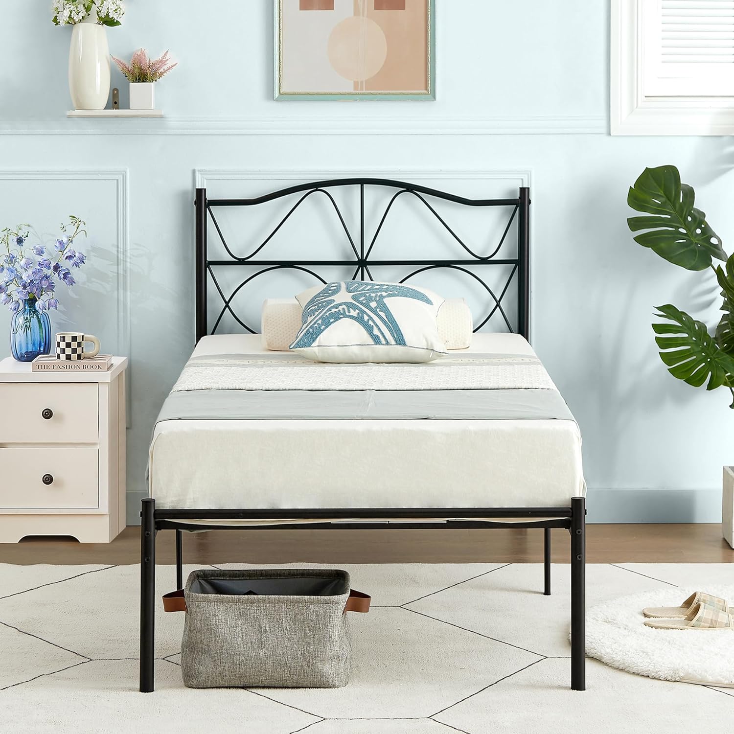 VECELO Bed Frame, Metal Bed Platform with Headboard - VECELO