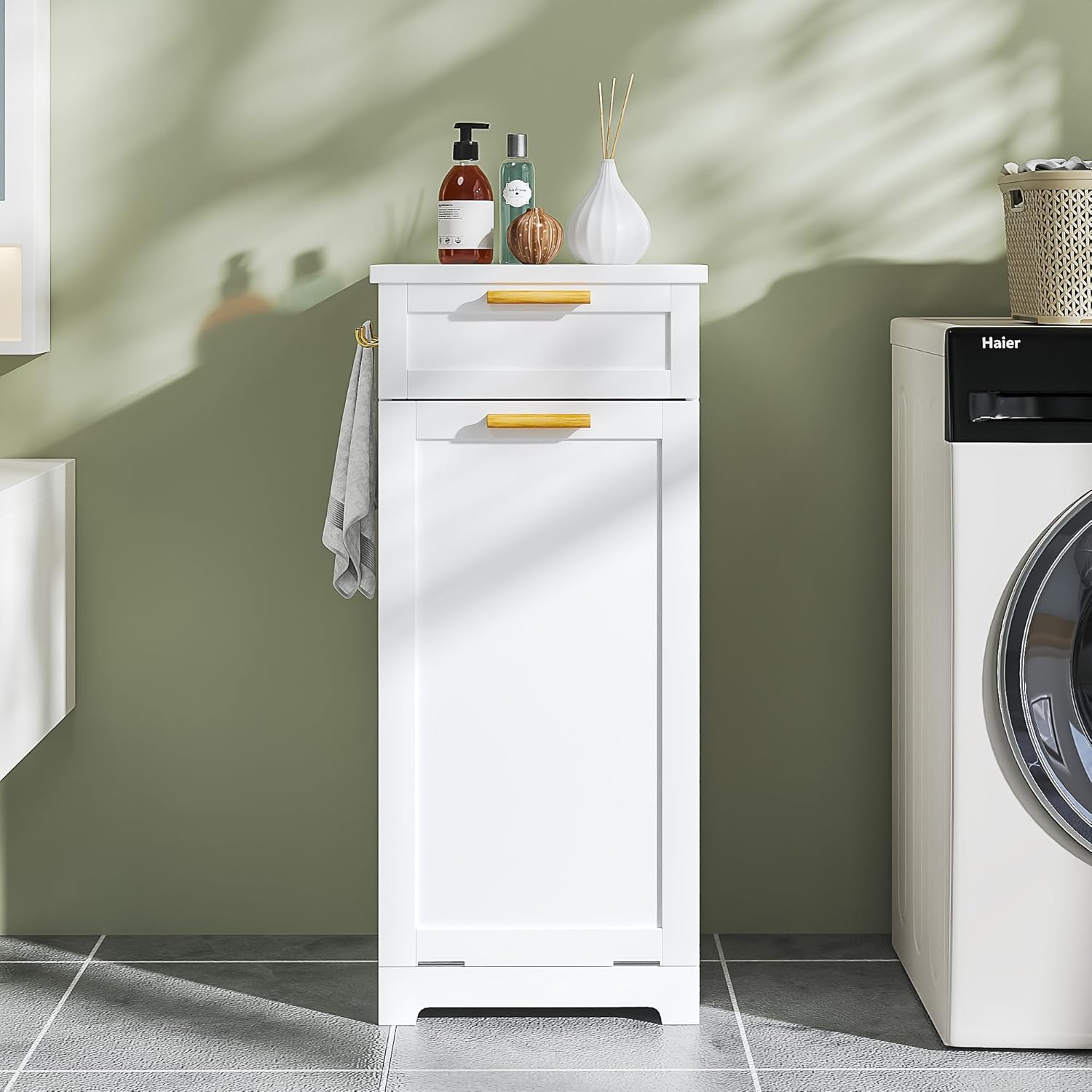 VECELO Tilt Out Laundry Hamper, 35" Bathroom Cabinet with Hidden Removable Basket