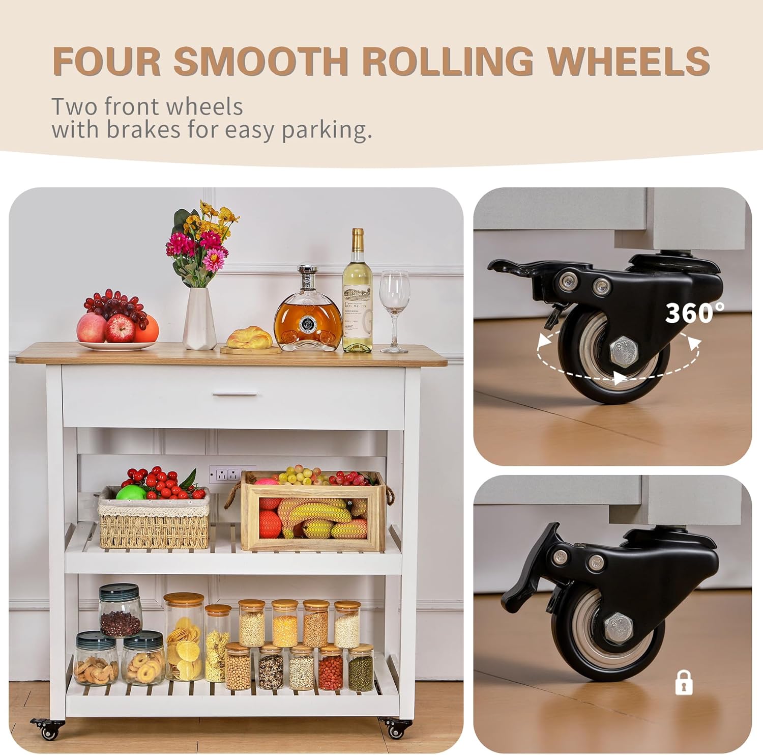 VECELO 40" Width Kitchen Island Cart on Wheels