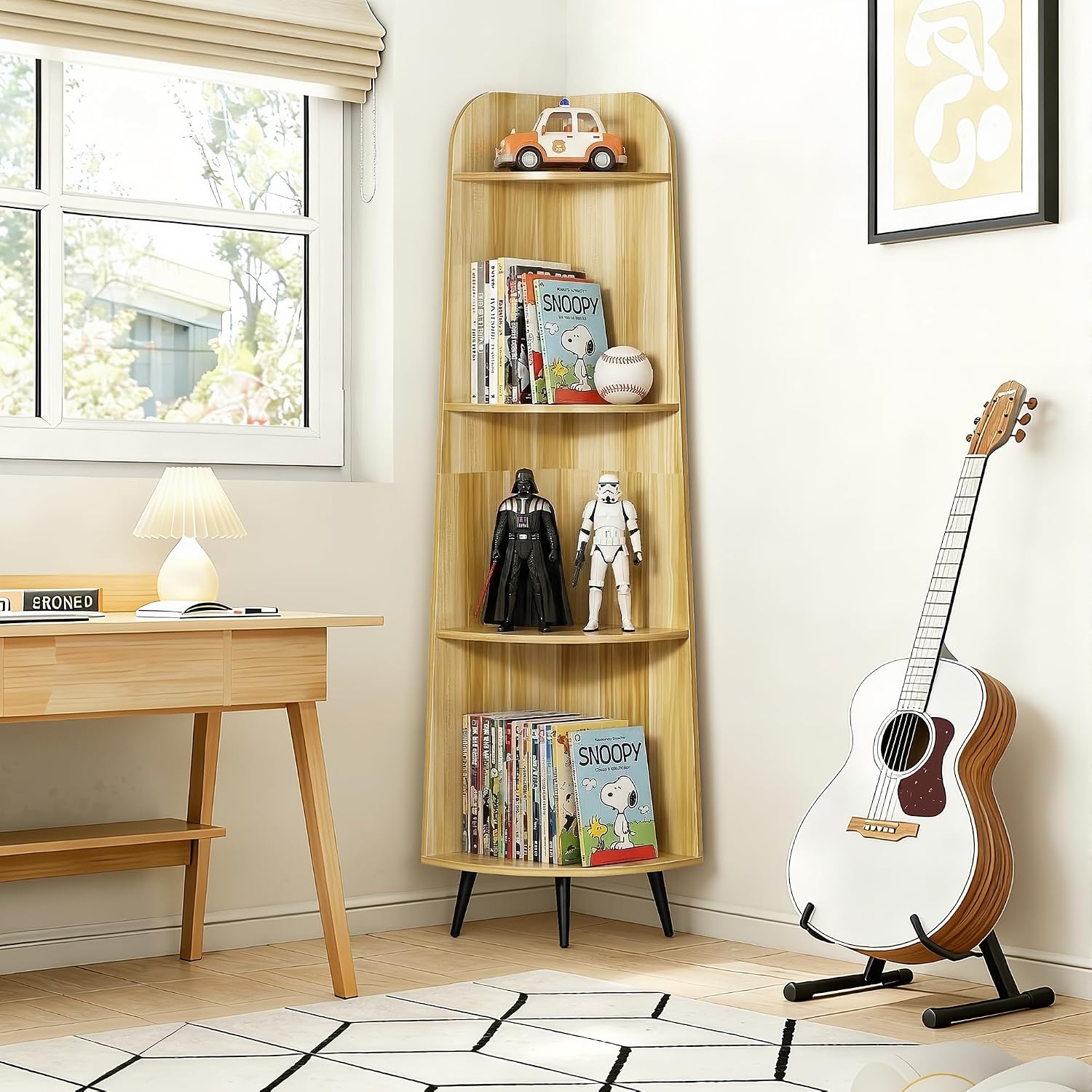 VECELO Large Corner Shelf - 66.93" Tall 4-Tier Organizer, Modern Corner Bookshelf for Display & Storage