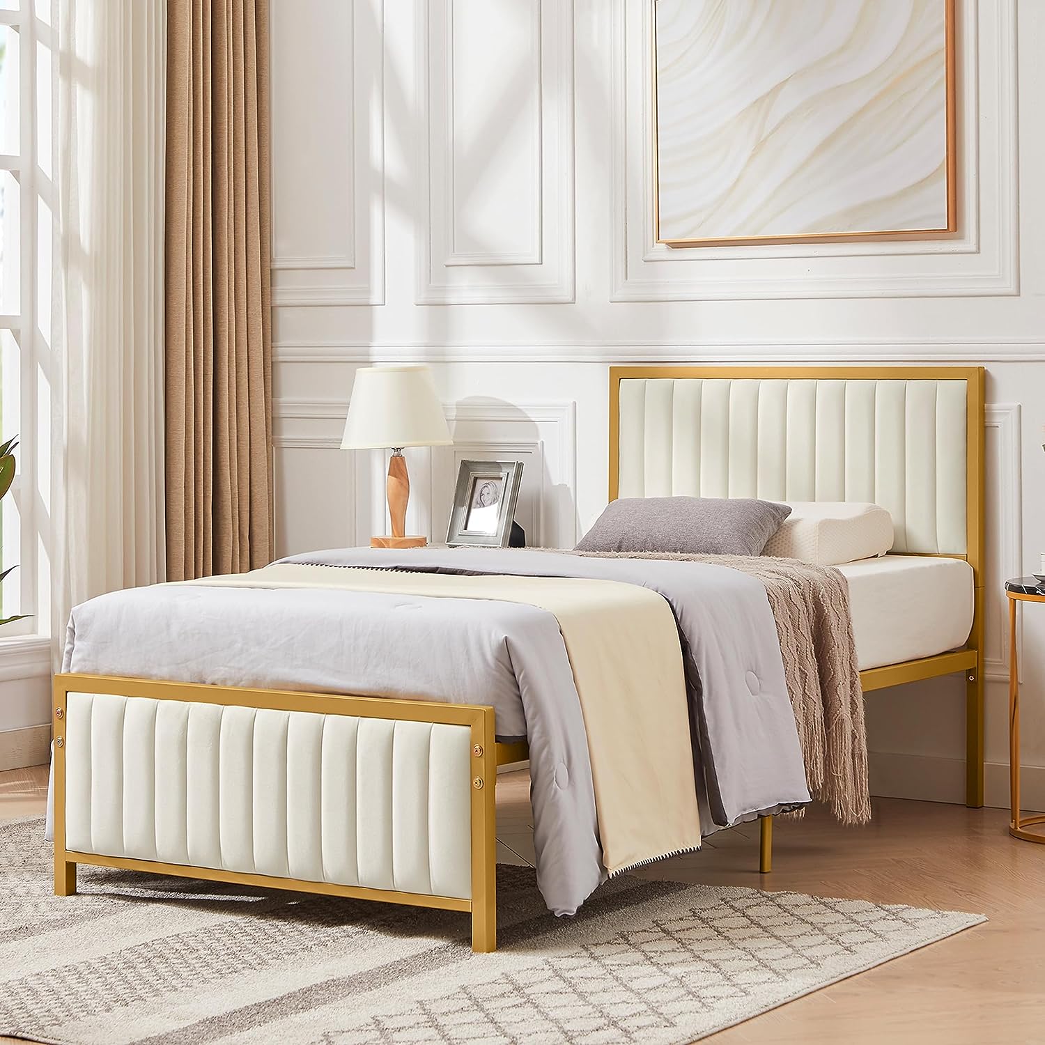 VECELO Bed Frame with Upholstered Tufted Headboard & Footboard - VECELO