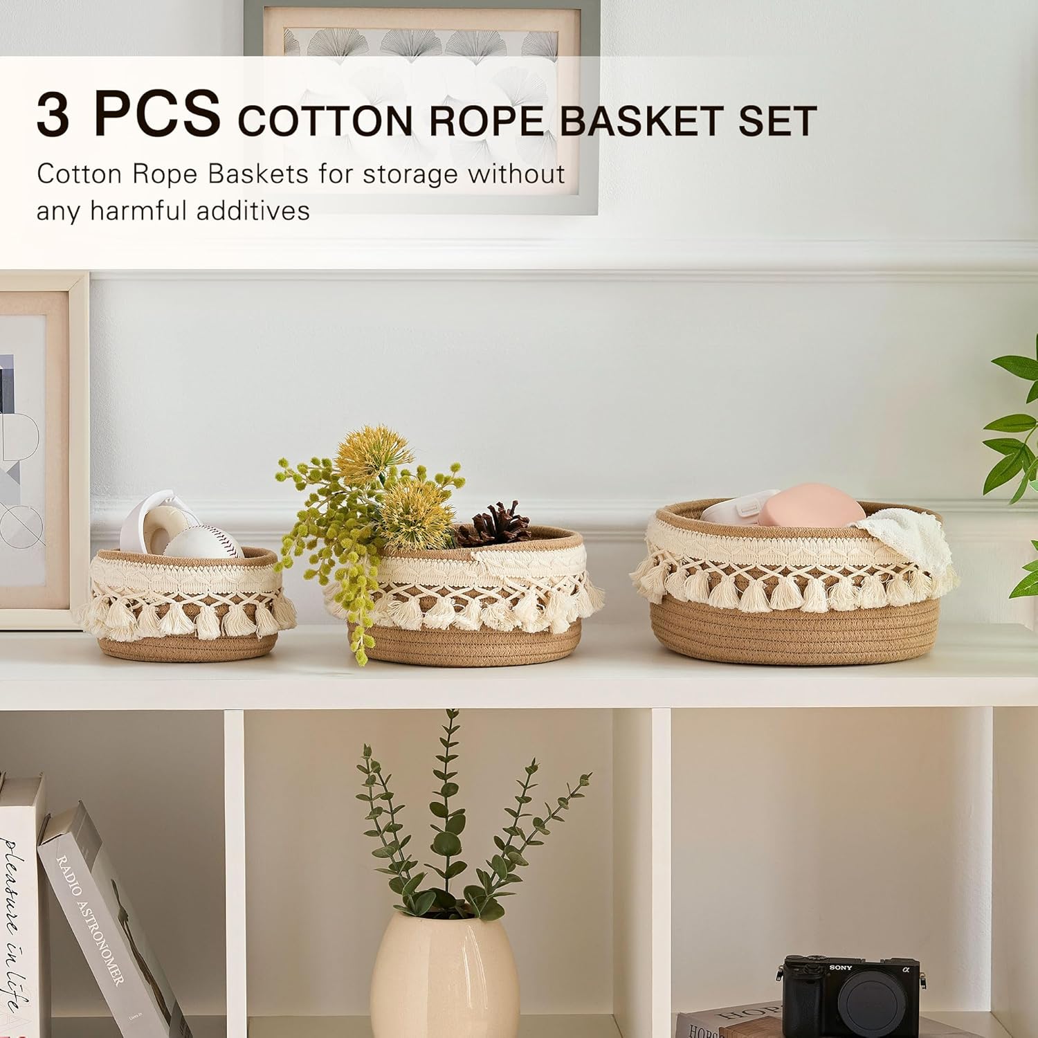 VECELO 3-Pack Round Storage Baskets for Organizing