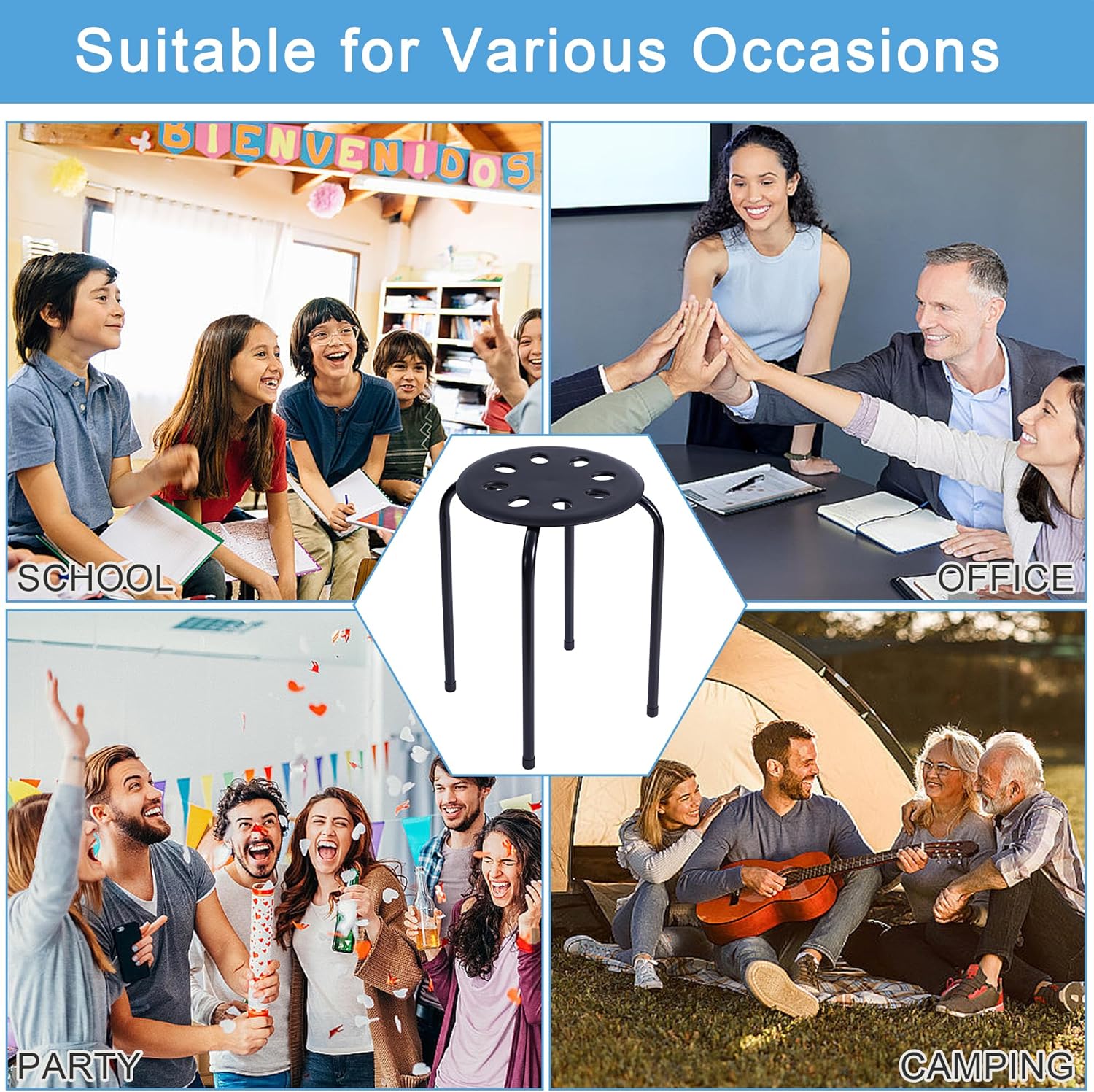 VECELO 6-Piece Stacking Stools, 17.7 Inch Standard Height - VECELO