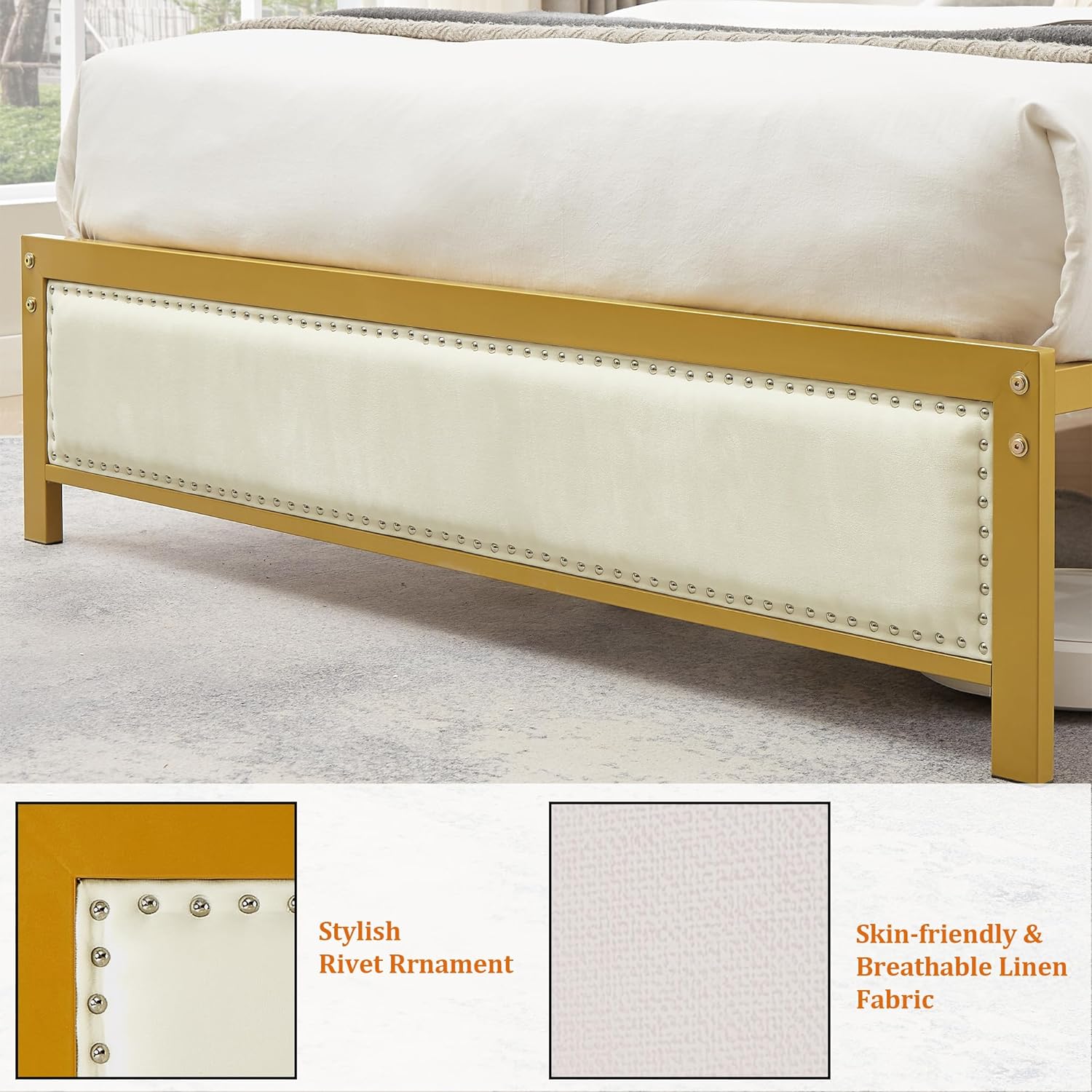 VECELO Bed Frame with Linen Fabric Headboard and Footboard No Box Spring Needed - VECELO