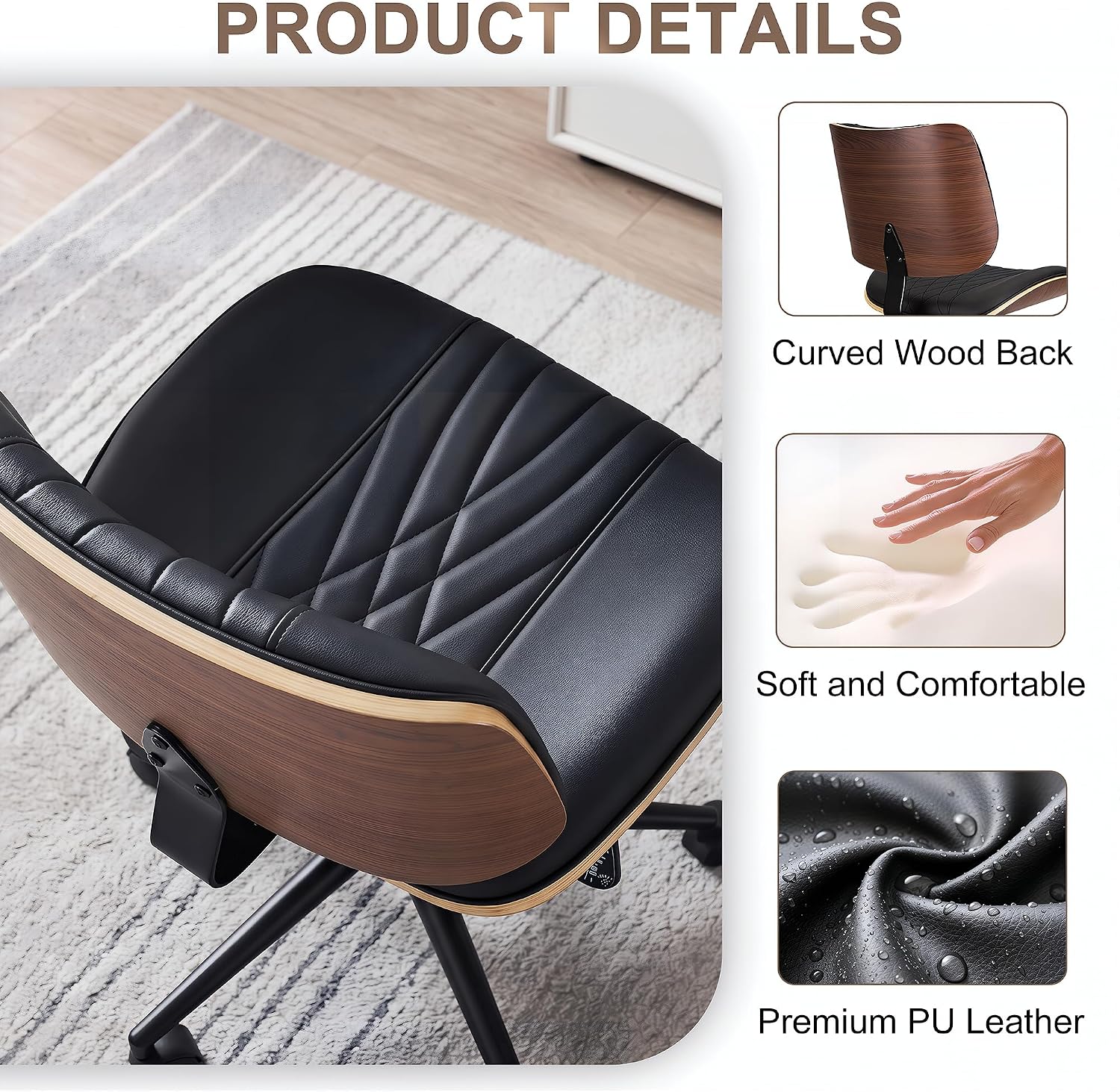 VECELO Armless Office, Computer, Desk Chair with Wheels