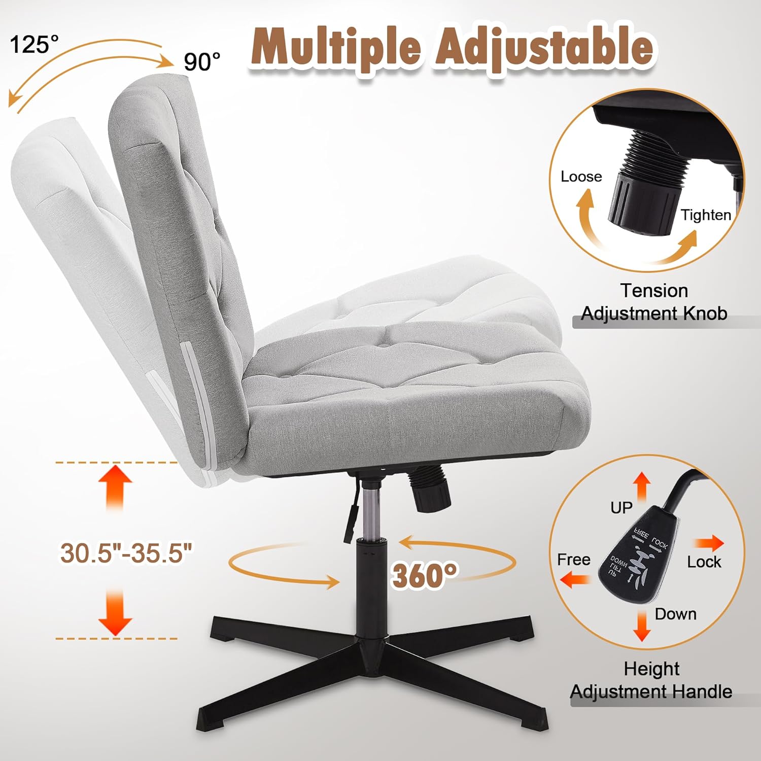 VECELO Criss Cross Armless Office Desk Chair No Wheels Comfy Wide Fabric Padded