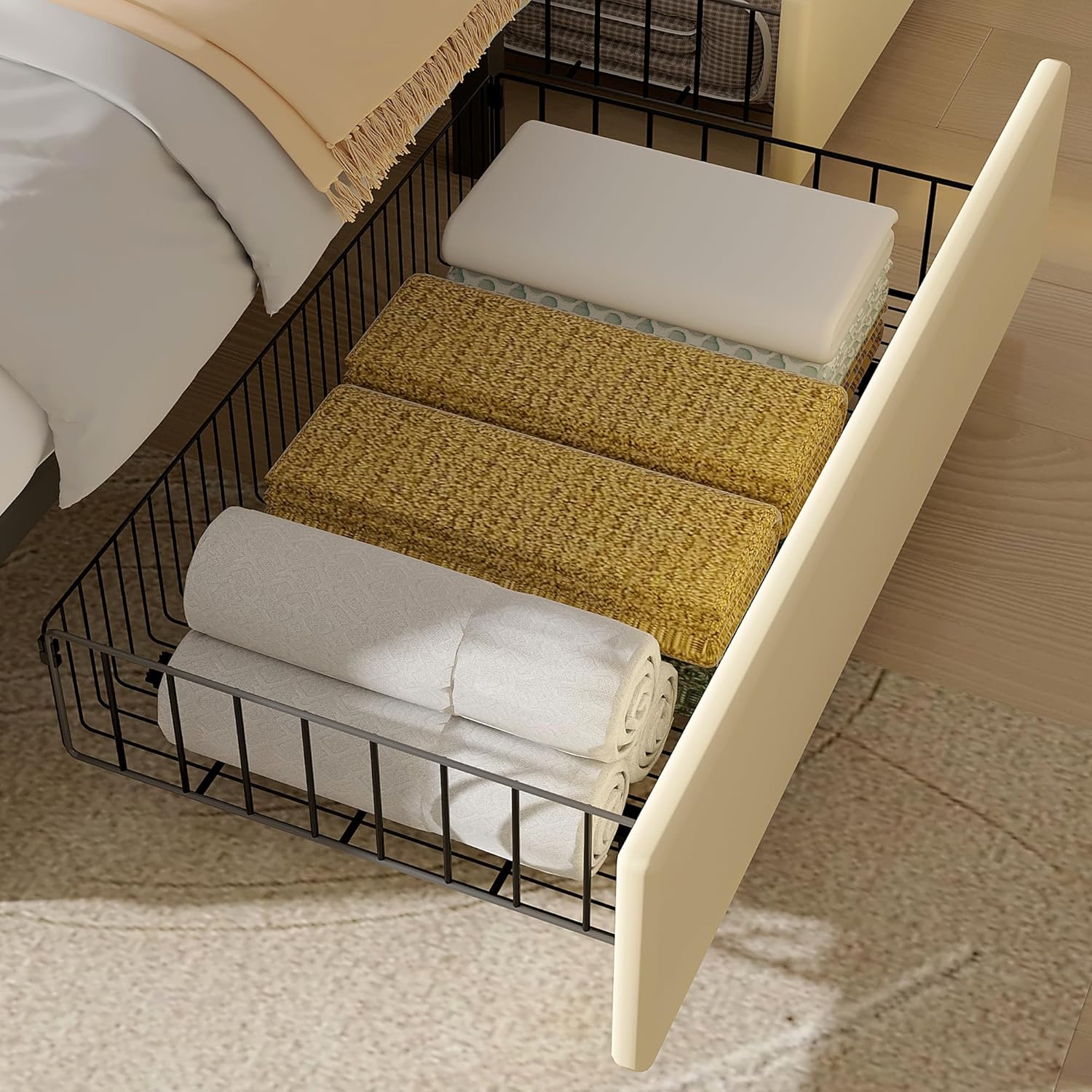 VECELO Upholstered Bed Frame with 4 Storage Drawers and Adjustable Velvet Headboard