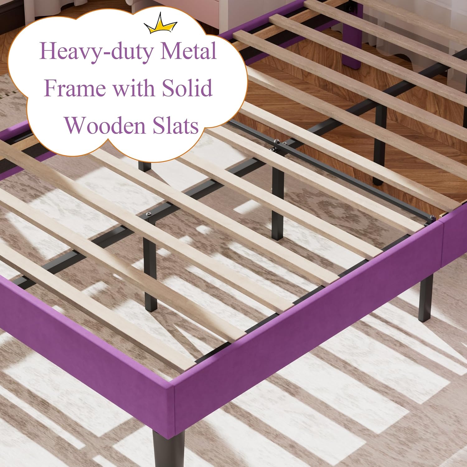 VECELO Twin Size Bed Frame with Crown Headboard