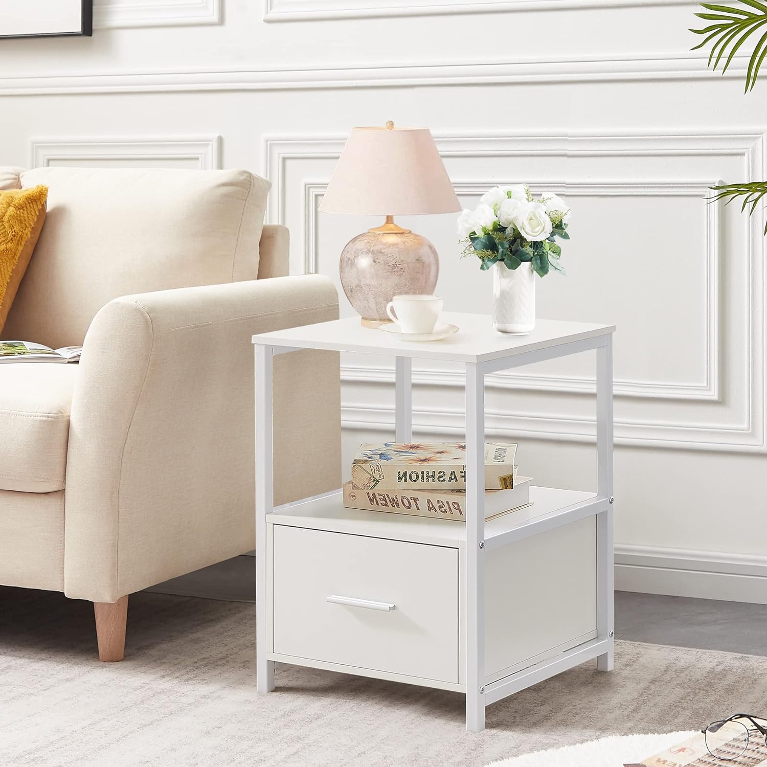 VECELO Nightstand Modern Square End Side Table, 1 Pack/2 Packs